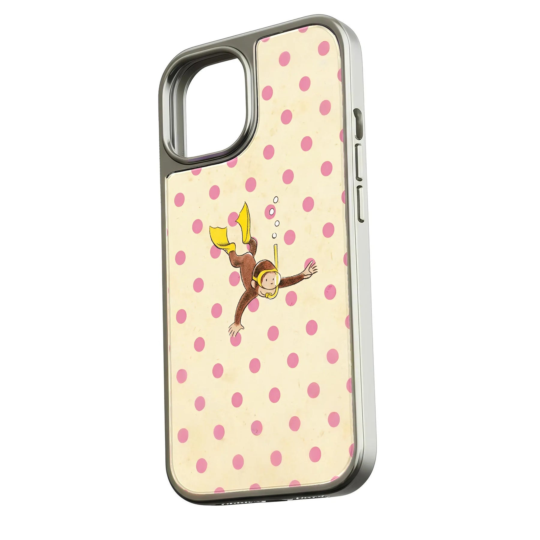 Funda holográfica cromada para teléfono: diseño de buzo con lunares rosas