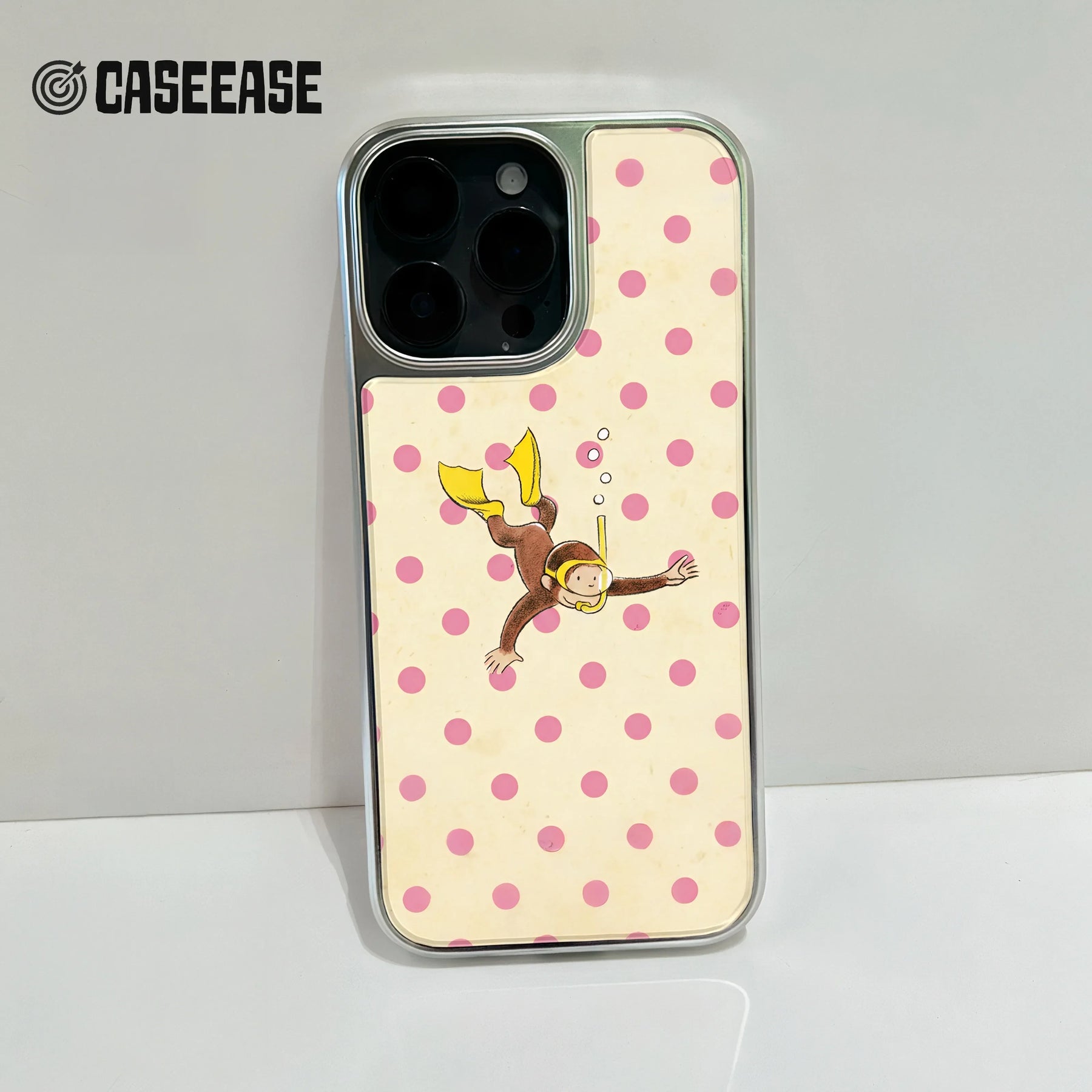 Funda holográfica cromada para teléfono: diseño de buzo con lunares rosas