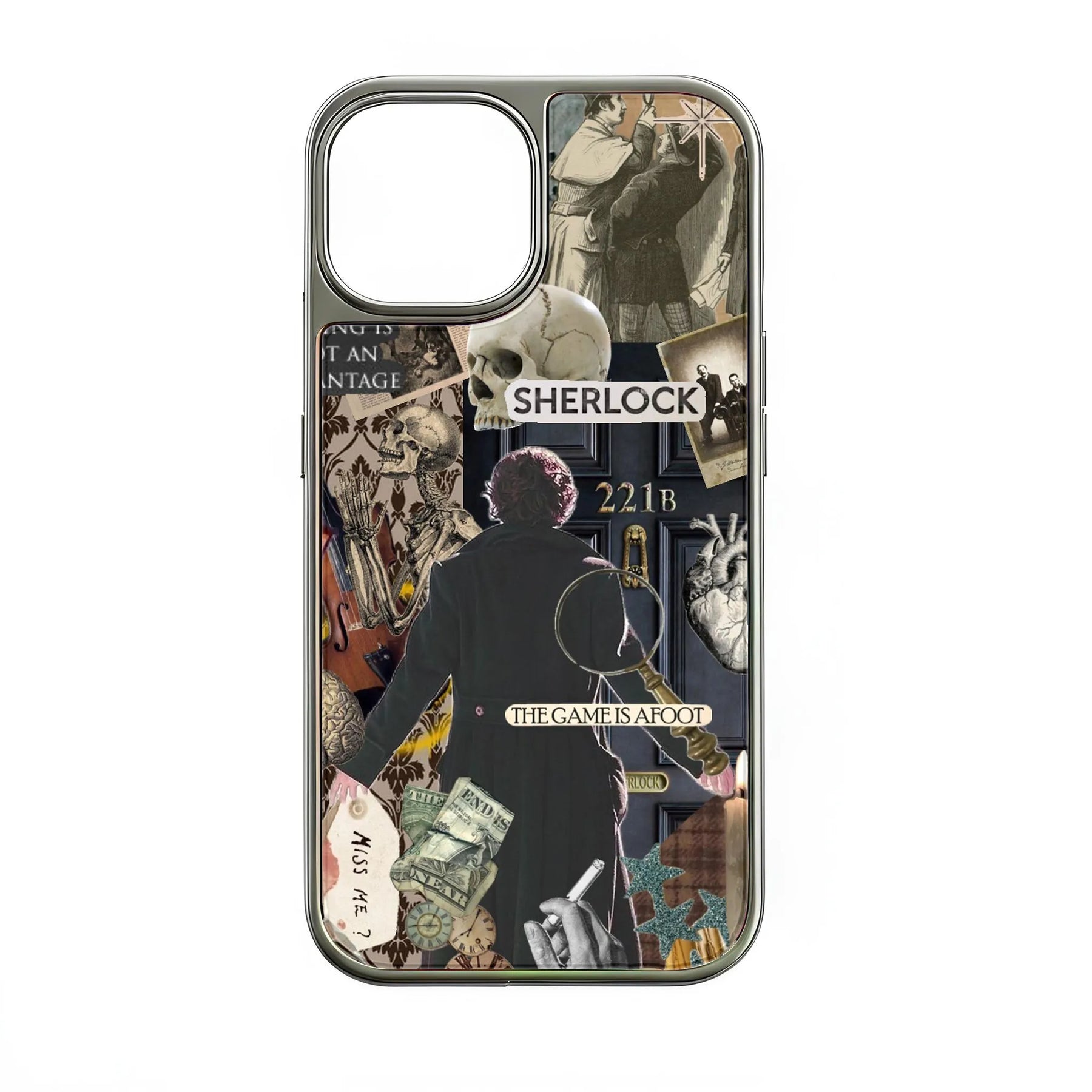 Funda holográfica cromada Sherlock para teléfono: estética vintage con diseño 221B