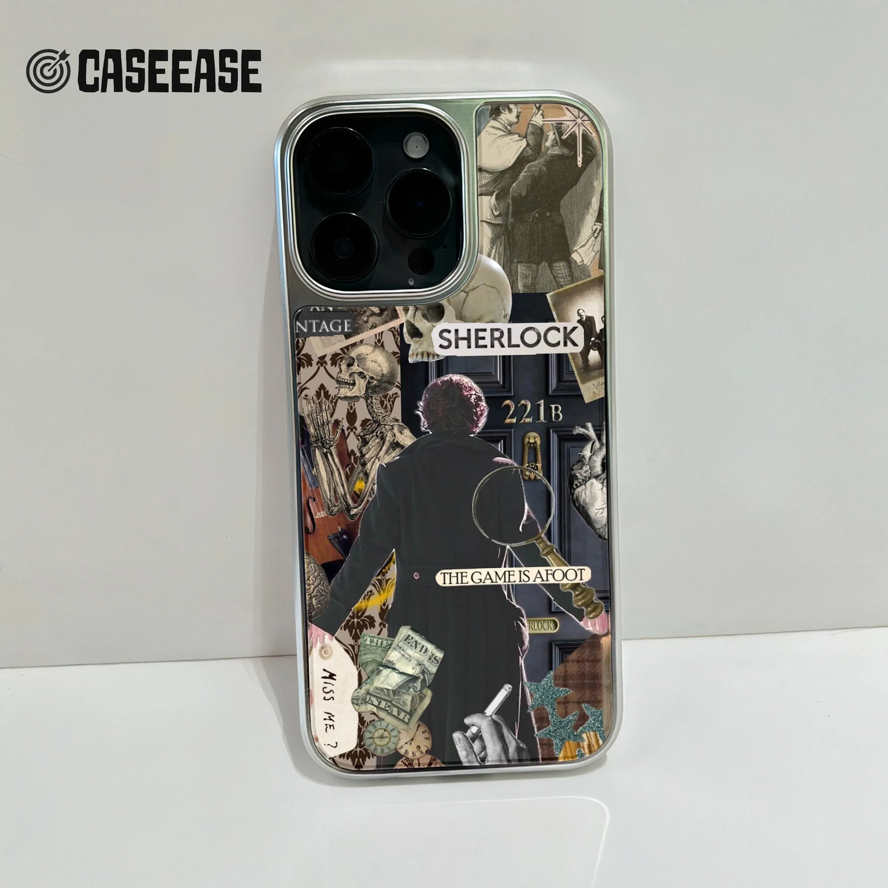 Funda holográfica cromada Sherlock para teléfono: estética vintage con diseño 221B