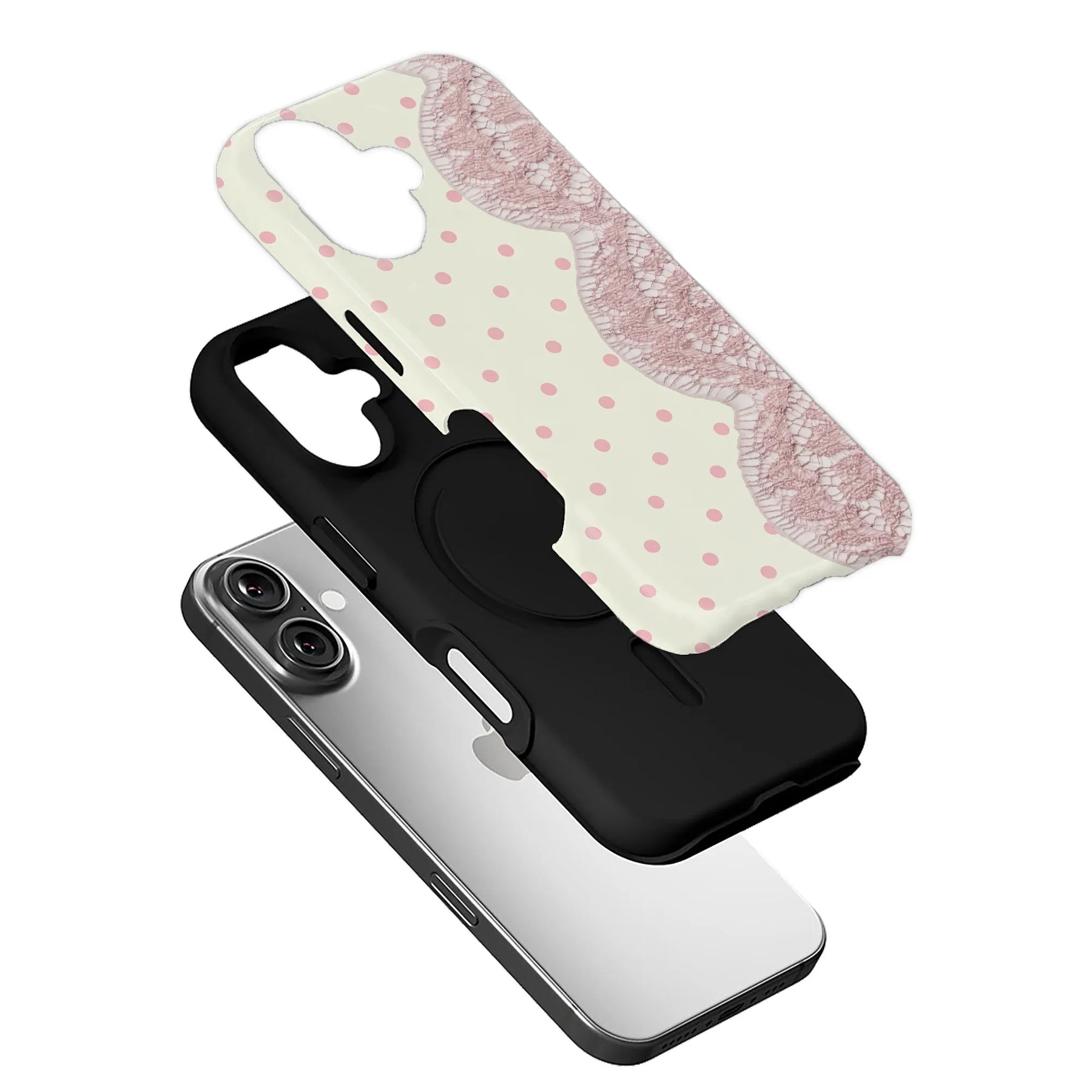 Chic Pink Lace Polka Dot Phone Case