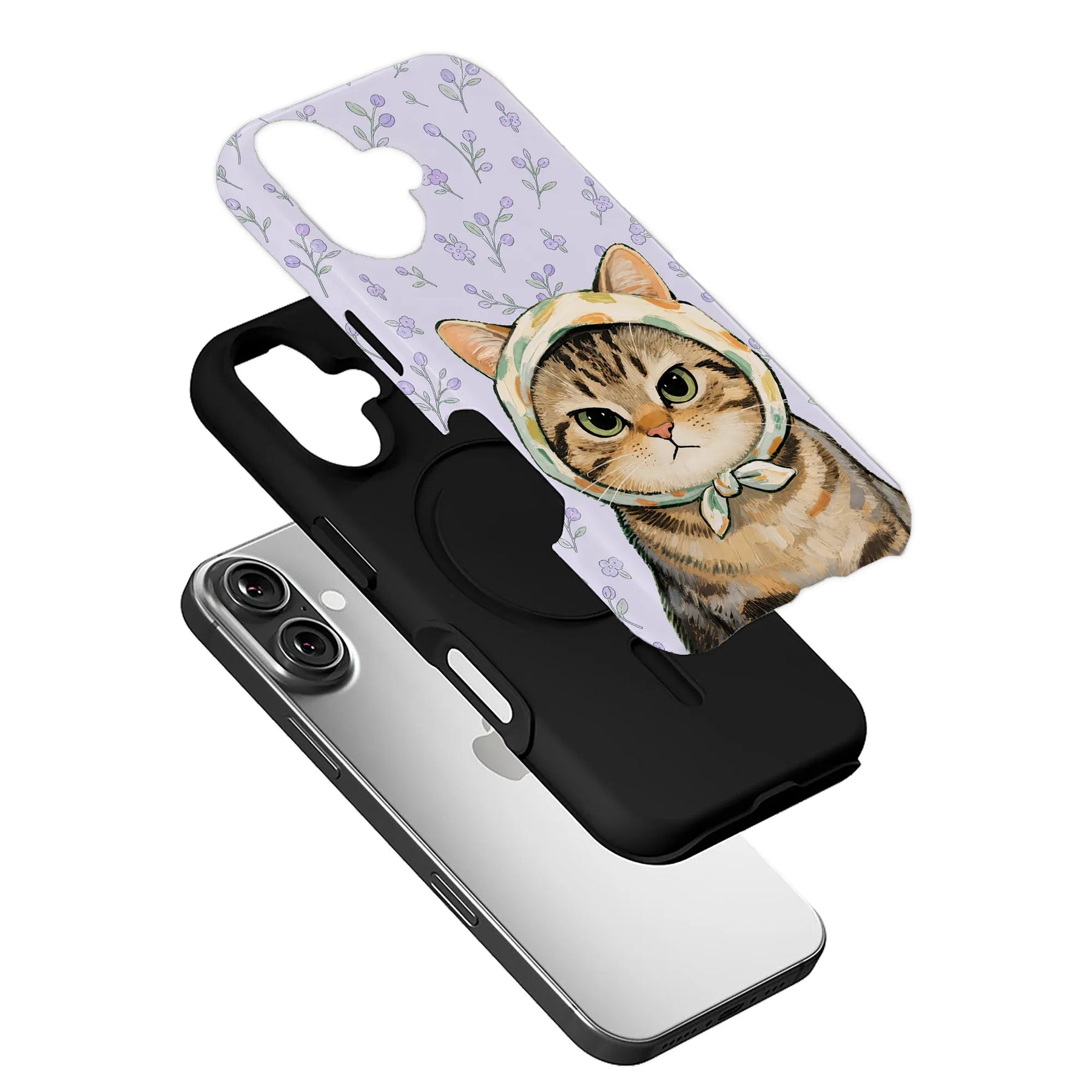 Cute Cat Phone Case with Floral Design