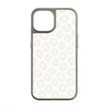 Silver-edged white leopard pattern phone case, rear view for Shopify product listing