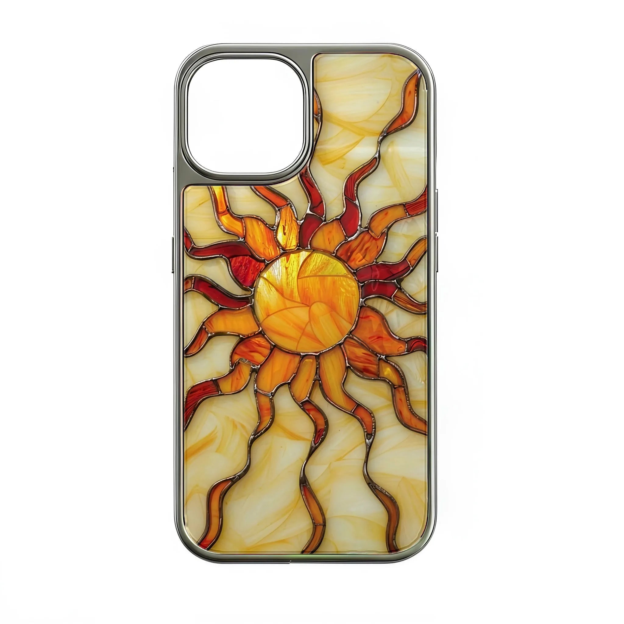 Holographic Chrome Sun Phone Case - Stained Glass Design & Vibrant Colors (Flat Printed Design, Not 3D)