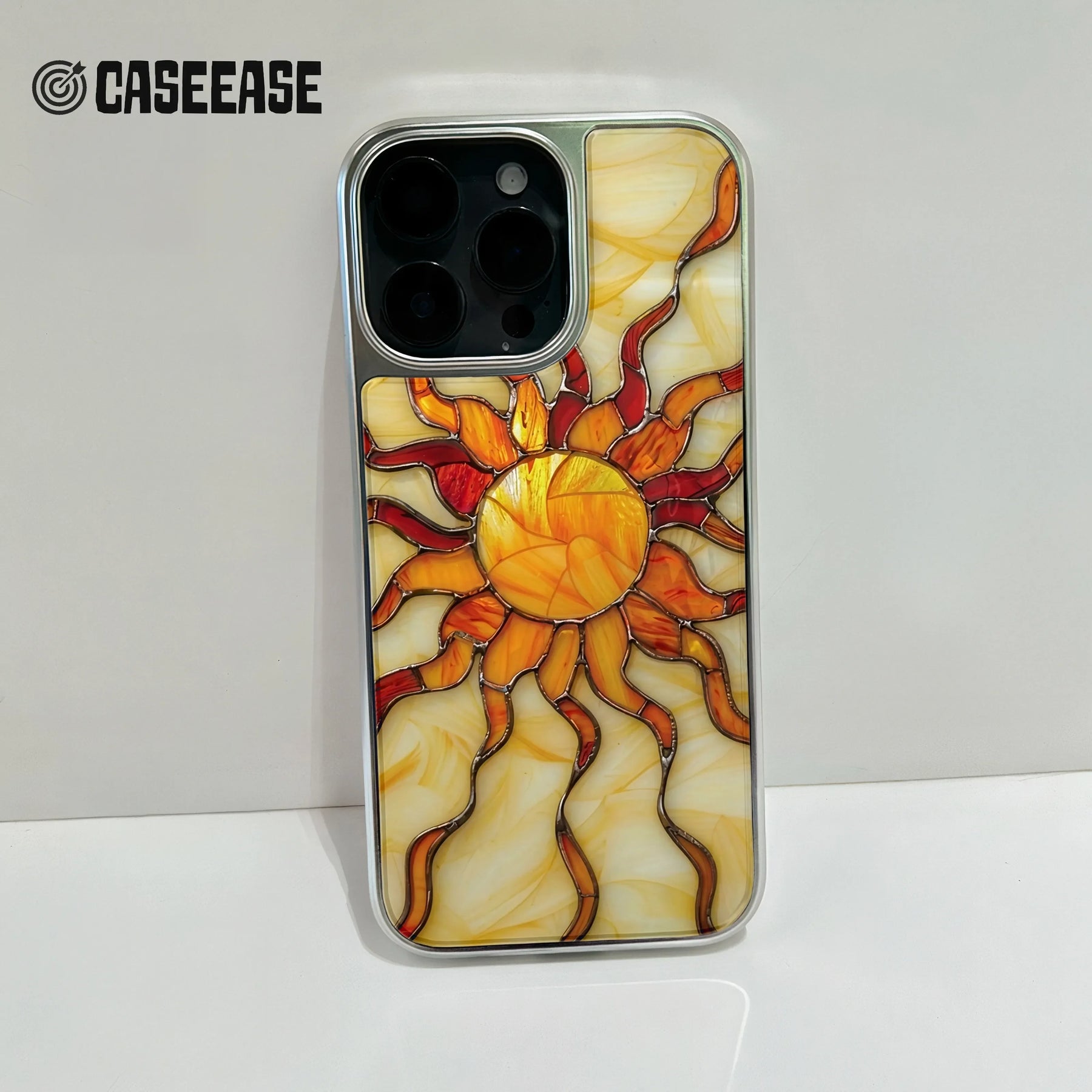 Holographic Chrome Sun Phone Case - Stained Glass Design & Vibrant Colors (Flat Printed Design, Not 3D)