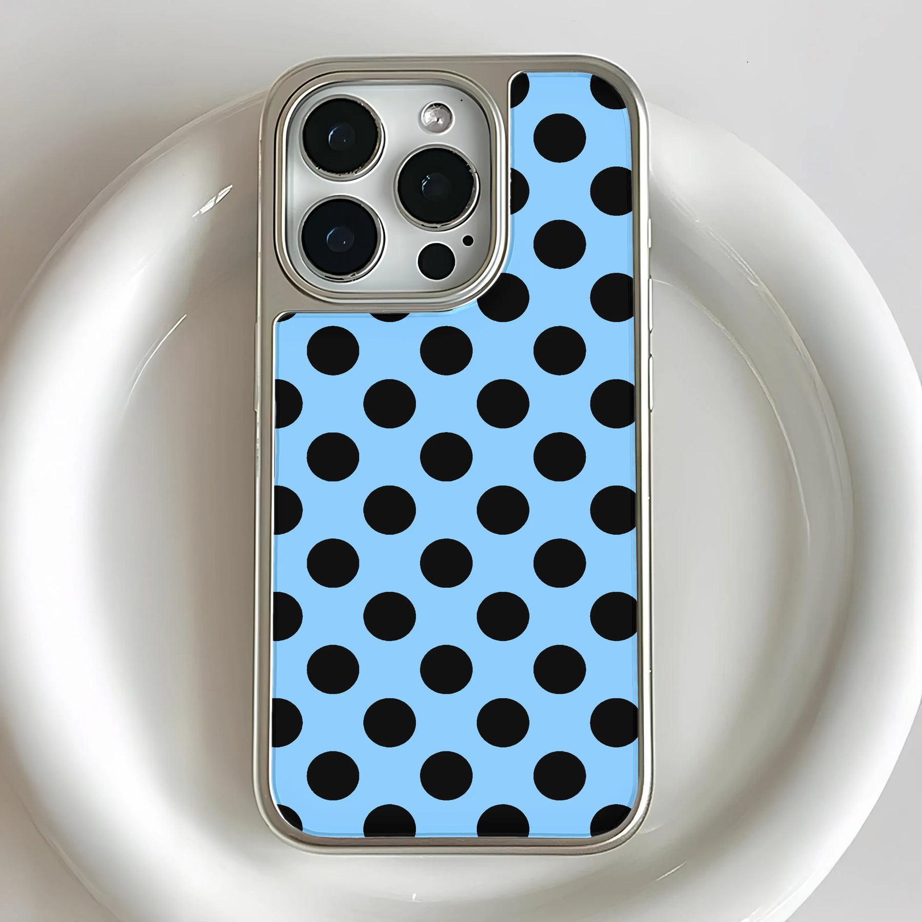 Holographic Chrome Polka Dot Phone Case - Blue & Black