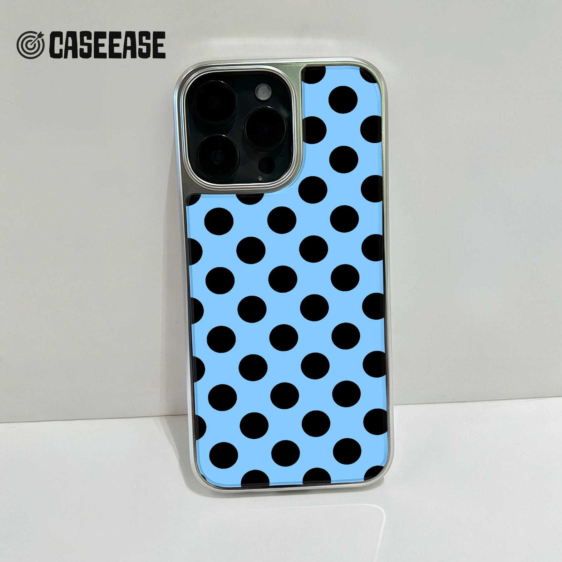 Holographic Chrome Polka Dot Phone Case - Blue & Black