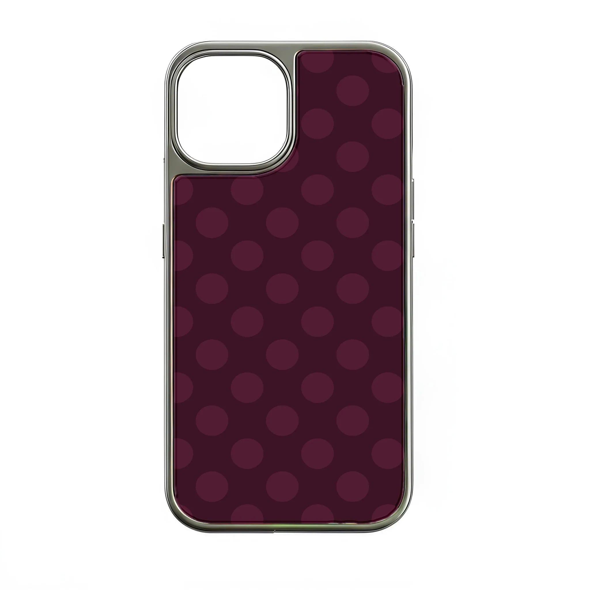 Holographic Chrome Polka Dot Phone Case - Stylish Burgundy Design