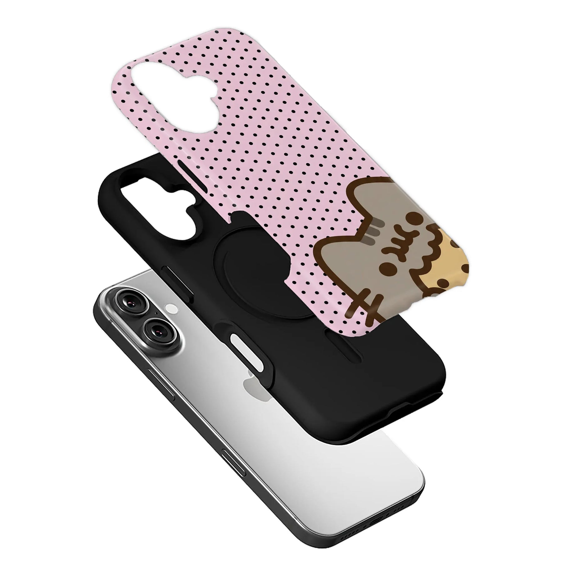 Cute Pusheen Cat Phone Case - Pink Polka Dot Design