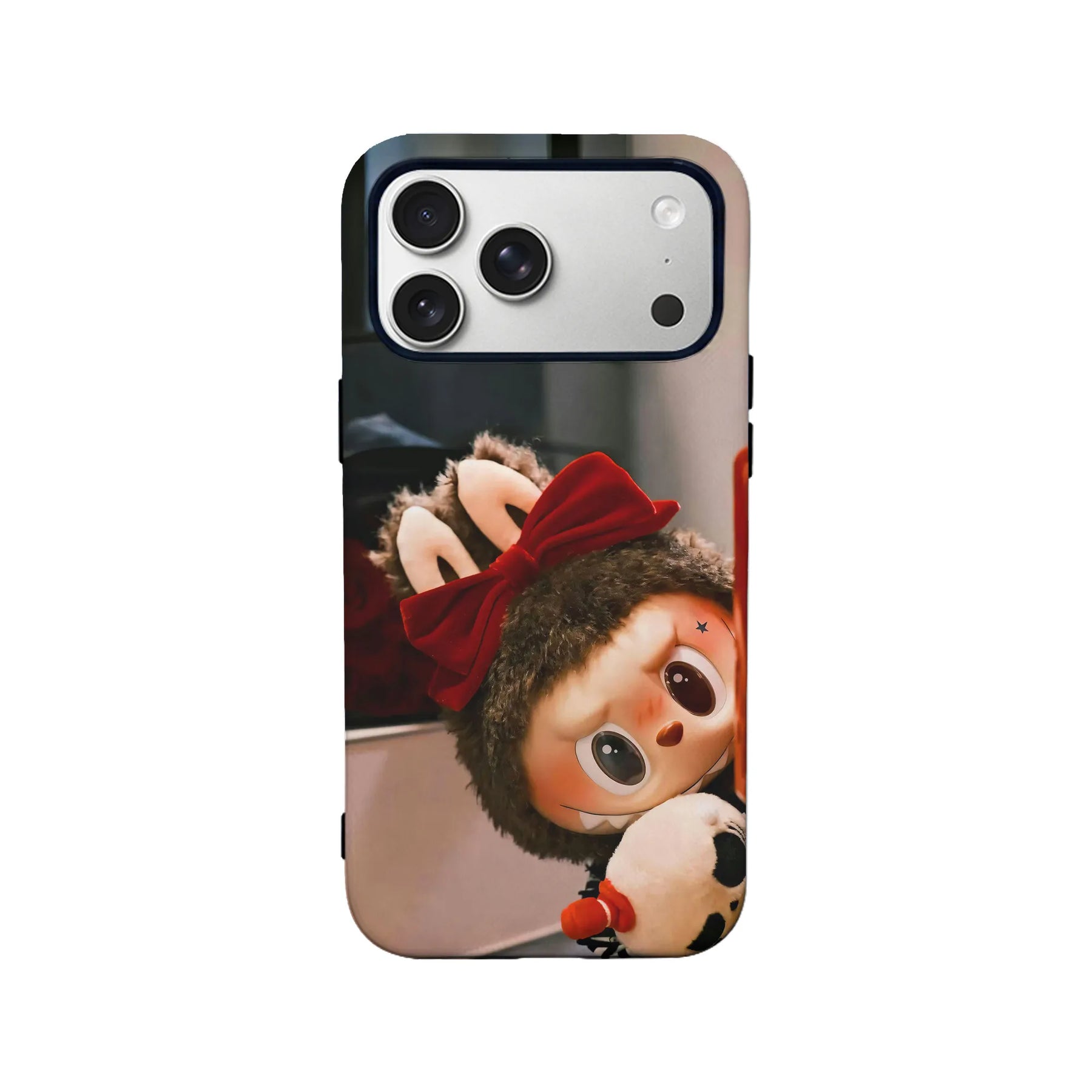 Cute Labubu Plush Phone Case with Red Bow