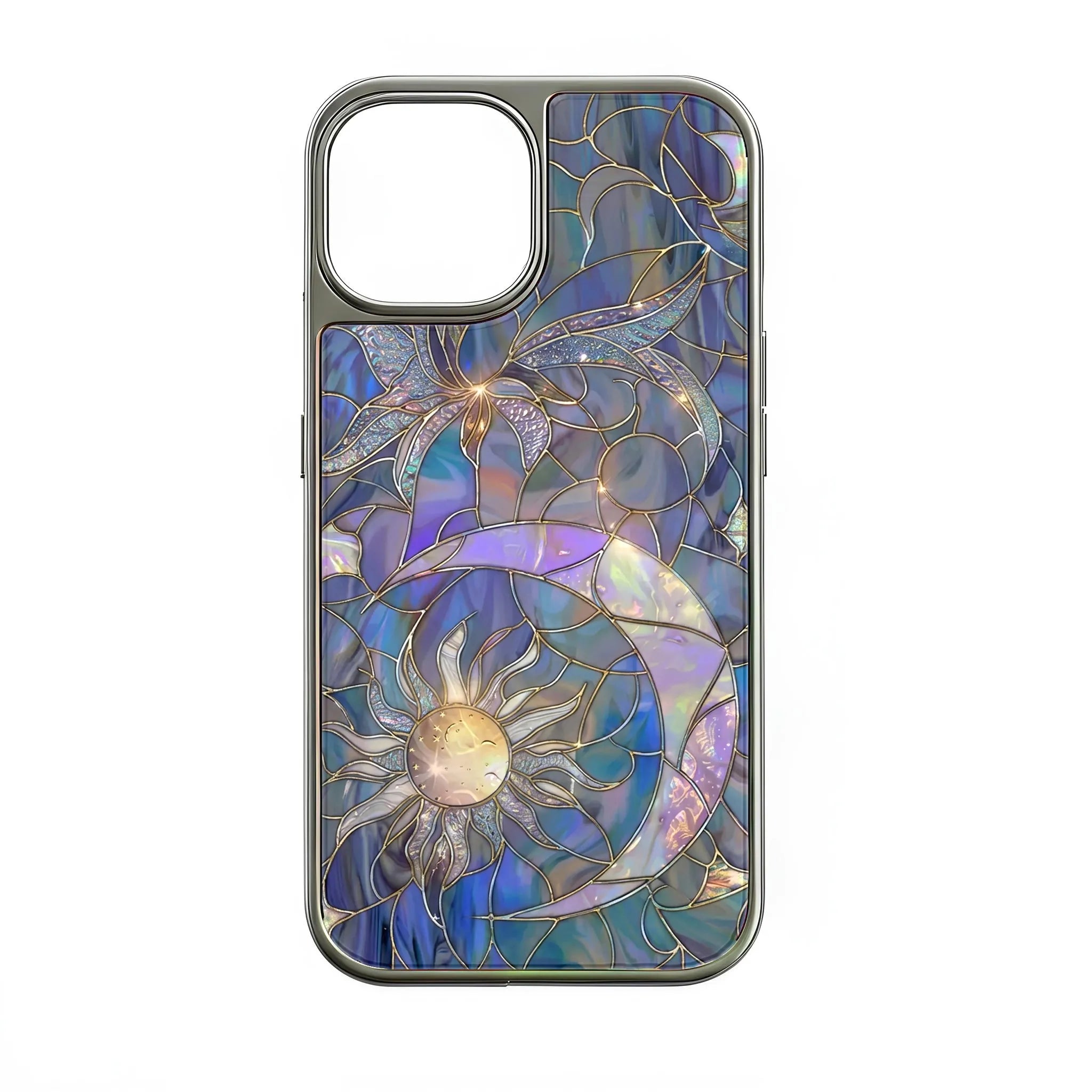 Holographic Chrome Phone Case - Celestial Stained Glass Design (Flat Printed Design, Not 3D)