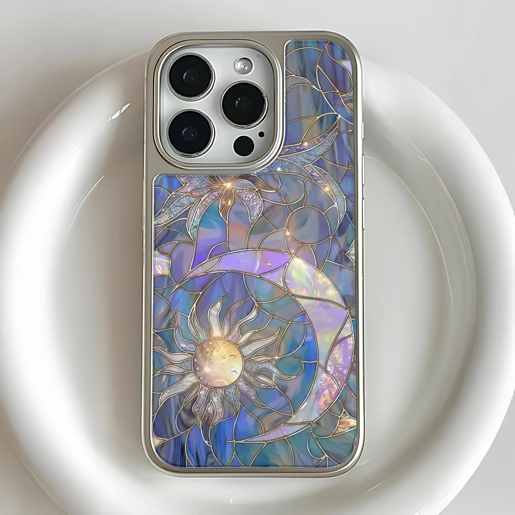 Holographic Chrome Phone Case - Celestial Stained Glass Design (Flat Printed Design, Not 3D)
