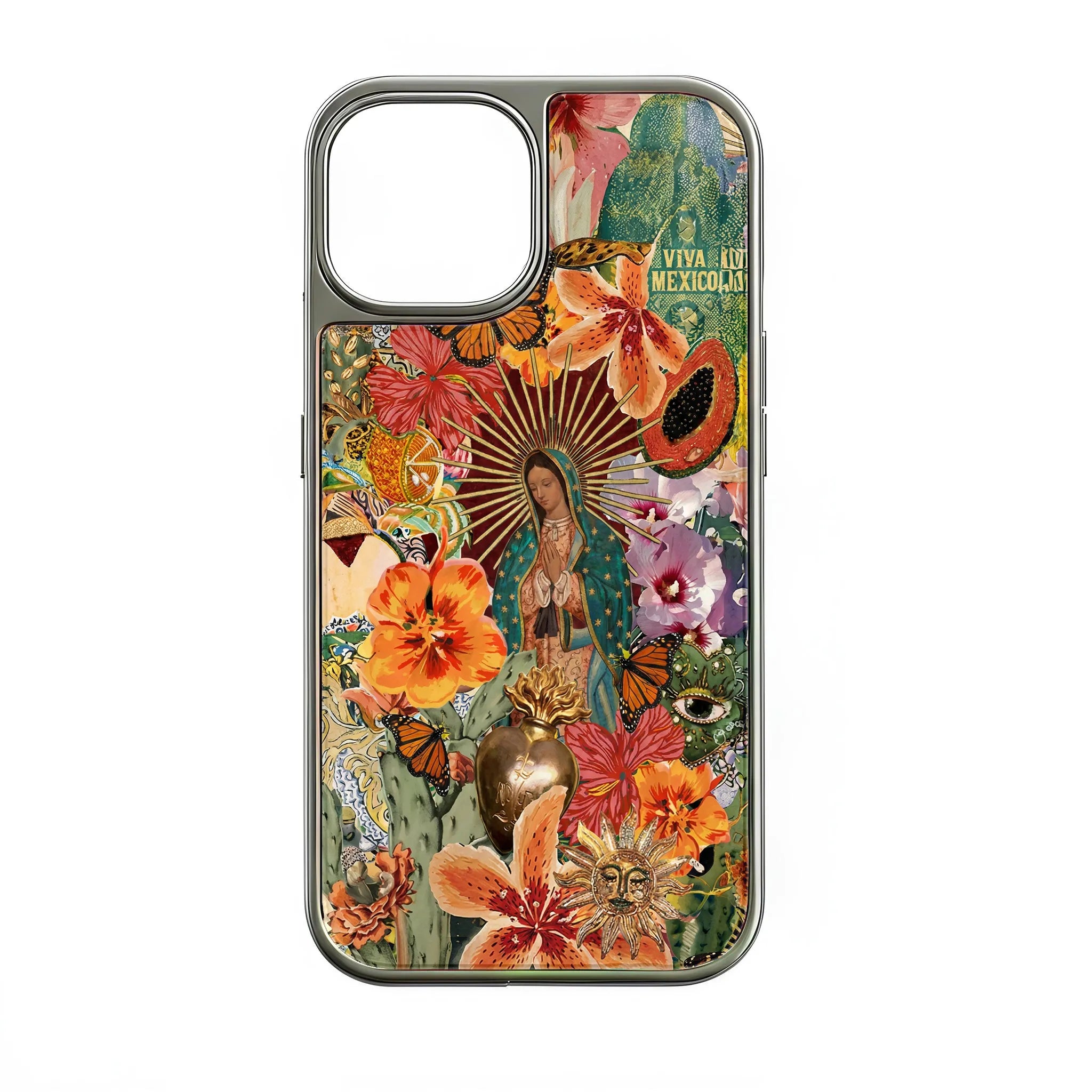 Holographic Chrome Phone Case - Colorful Floral & Cultural Design