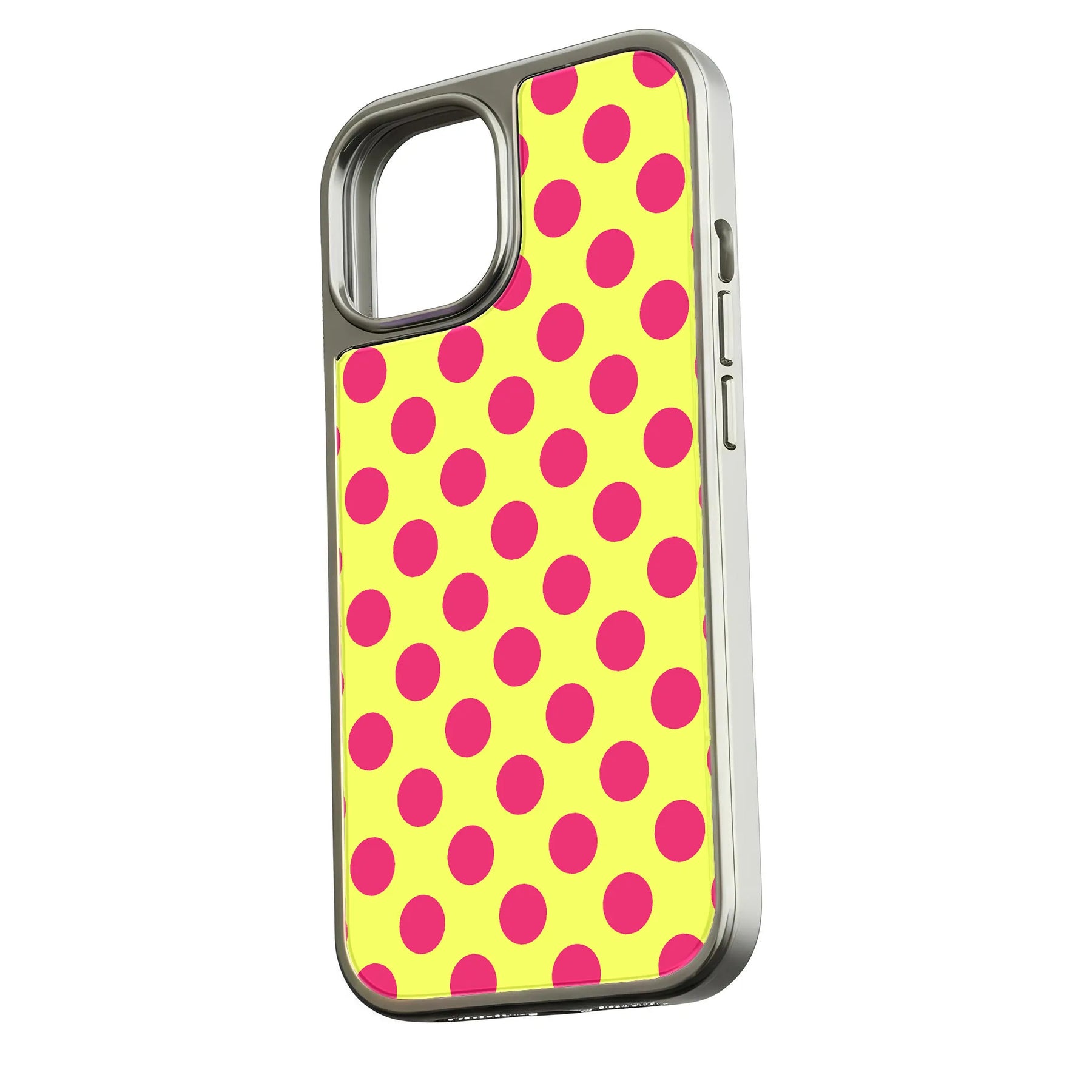 Holographic Chrome Polka Dot Phone Case - Vibrant Yellow & Pink