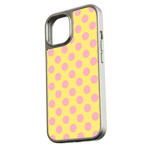 Holographic Chrome Polka Dot Phone Case - Bright Yellow with Pink Dots