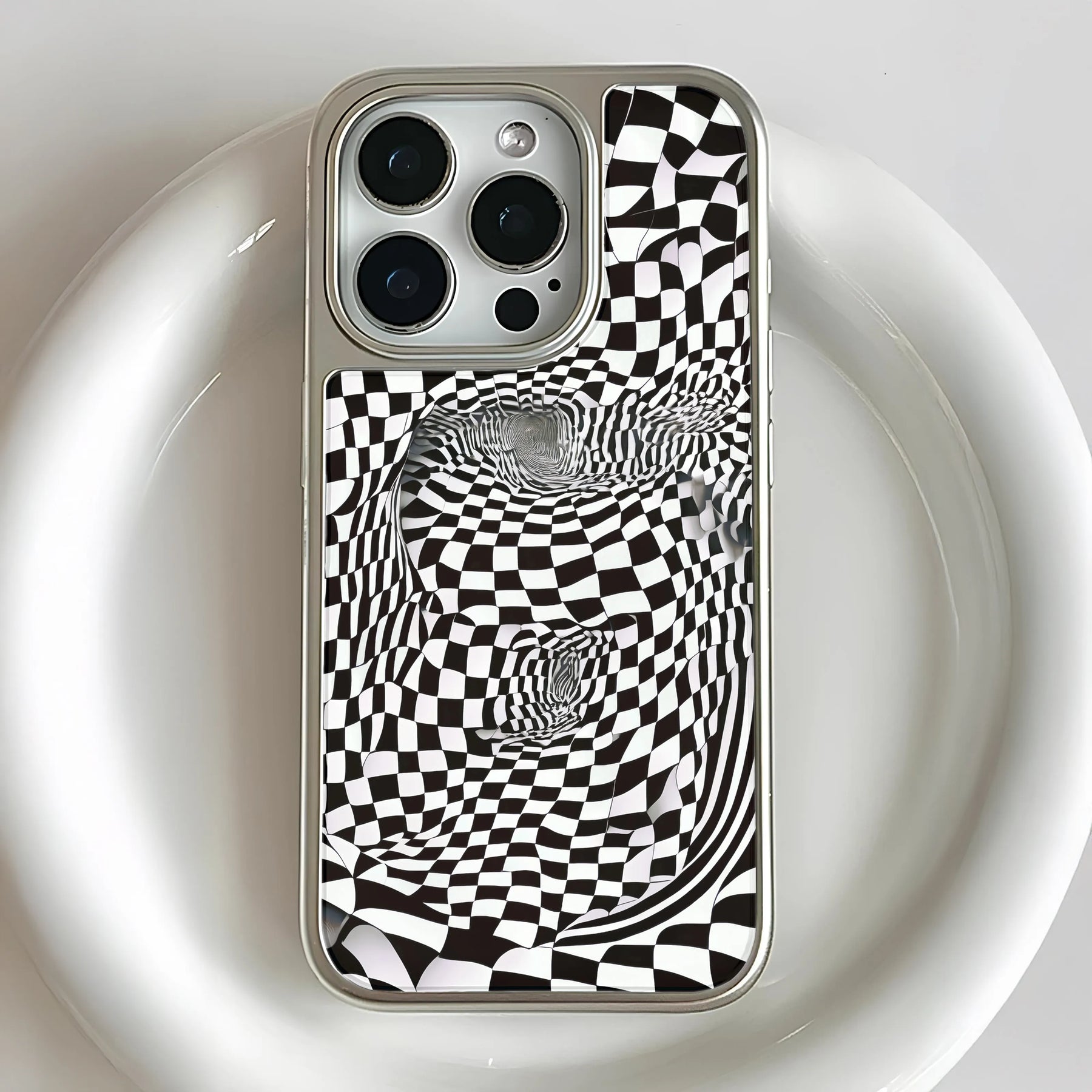 Holographic Chrome Phone Case for iPhone 15 Pro - Optical Illusion Design