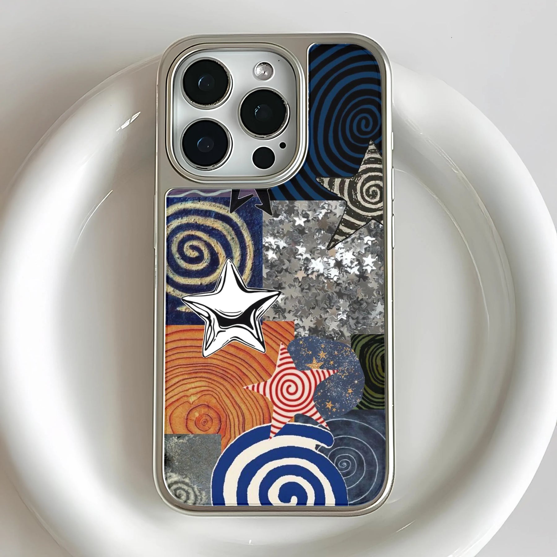 Funda holográfica cromada para teléfono: diseños estrellados y brillo metálico