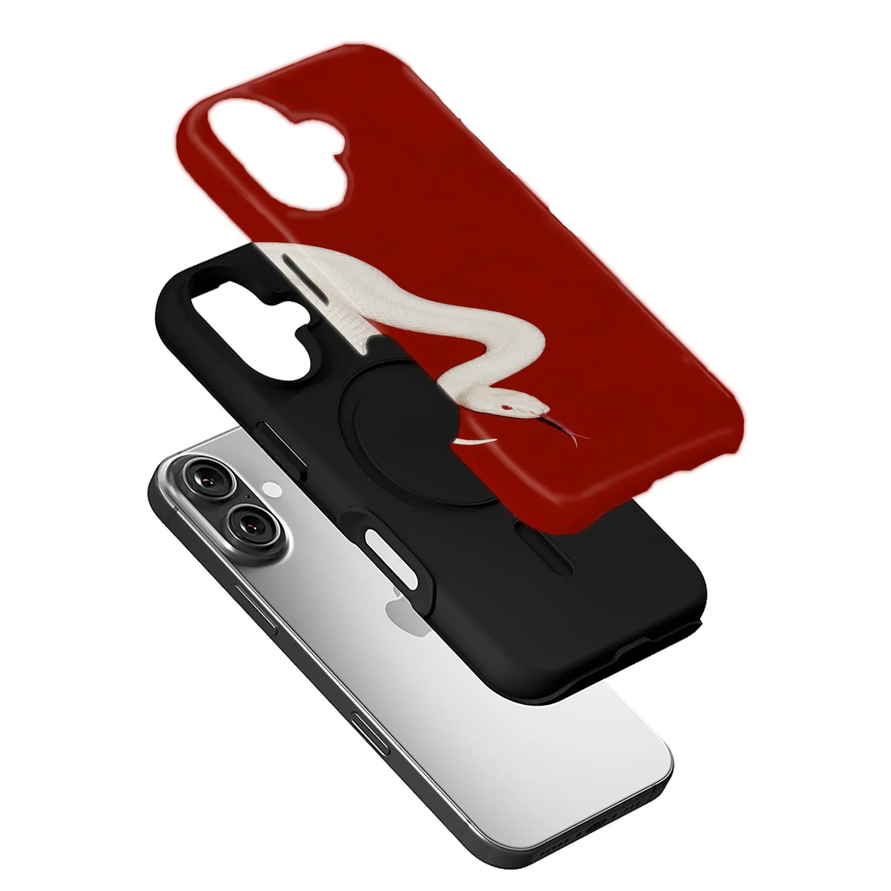 Stylish Red Background White Snake Phone Case