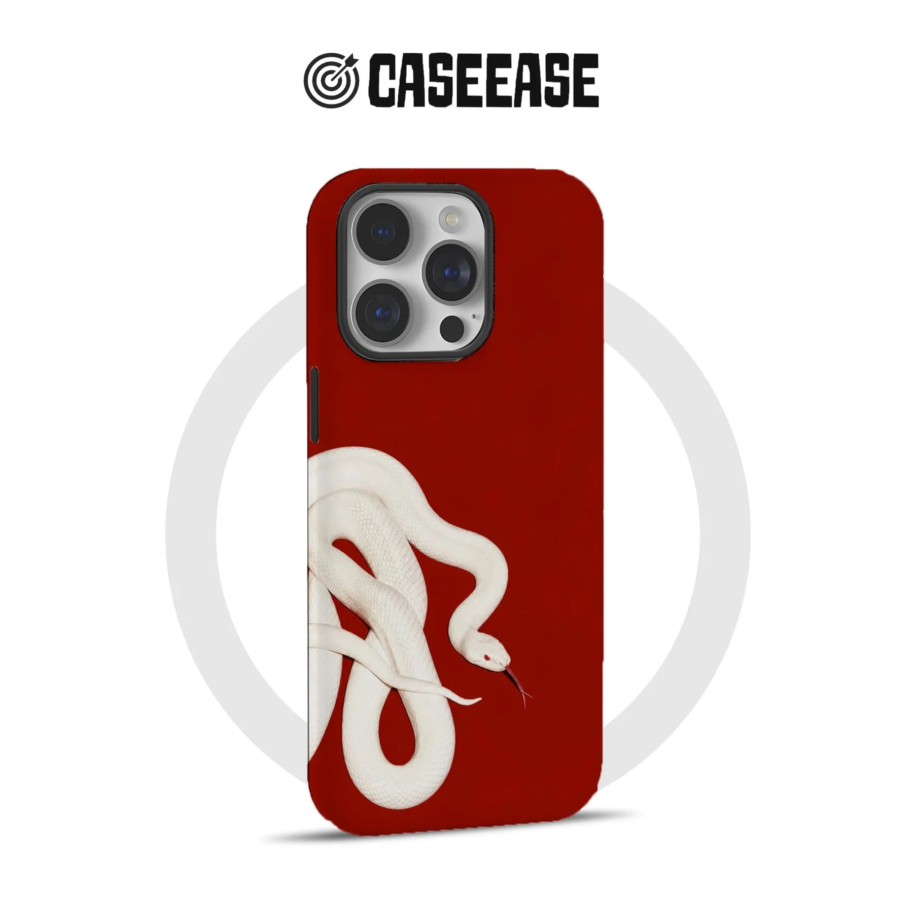 Stylish Red Background White Snake Phone Case