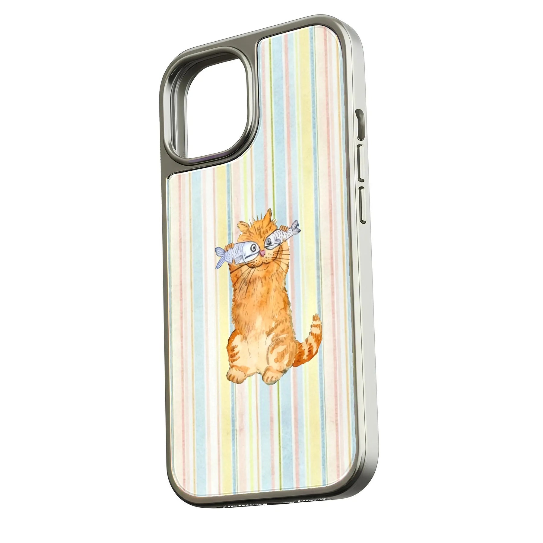 Holographic Chrome Cat Phone Case - Adorable Fish Design