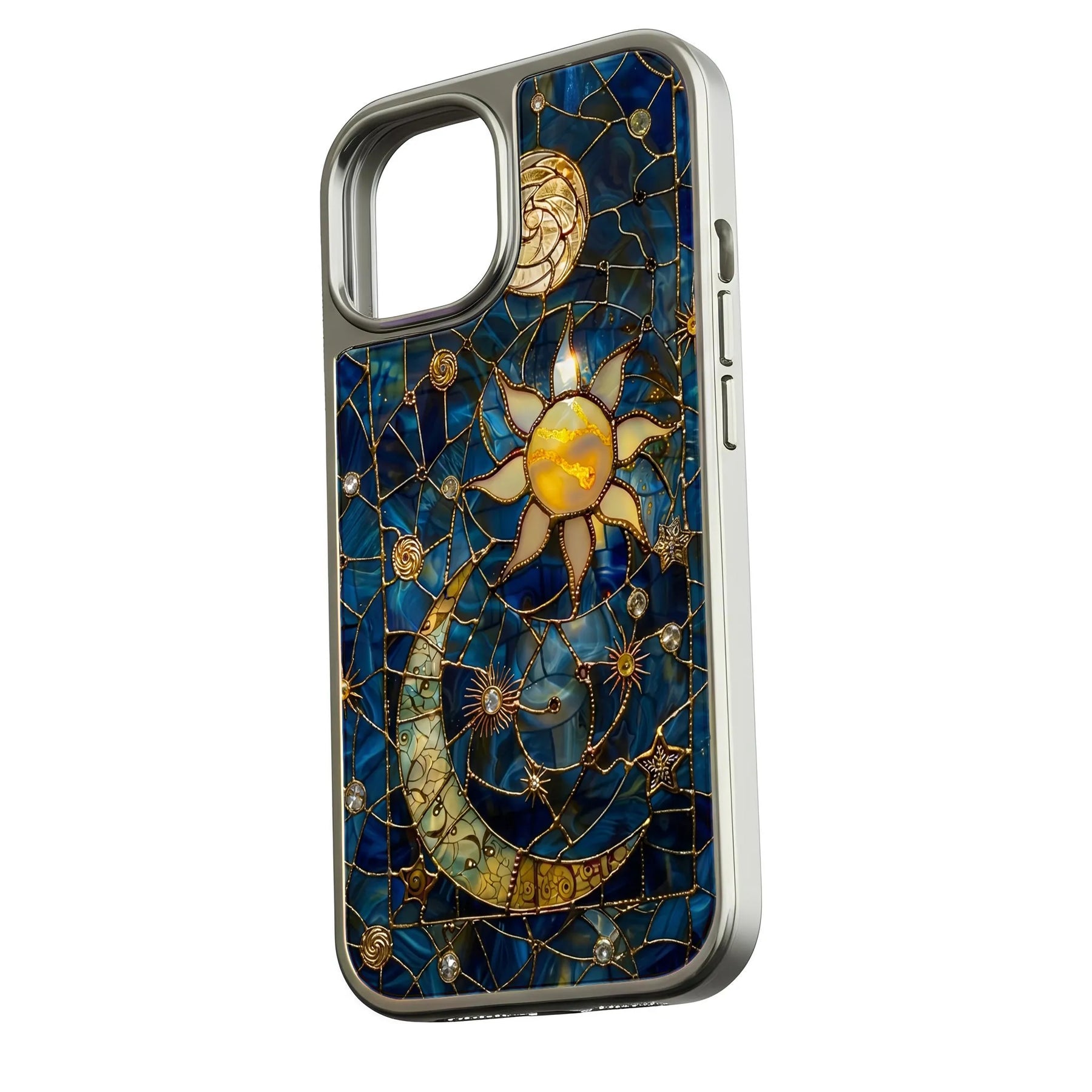 Holographic Chrome Moon and Sun Phone Case - Celestial Design (Flat Printed Design, Not 3D)