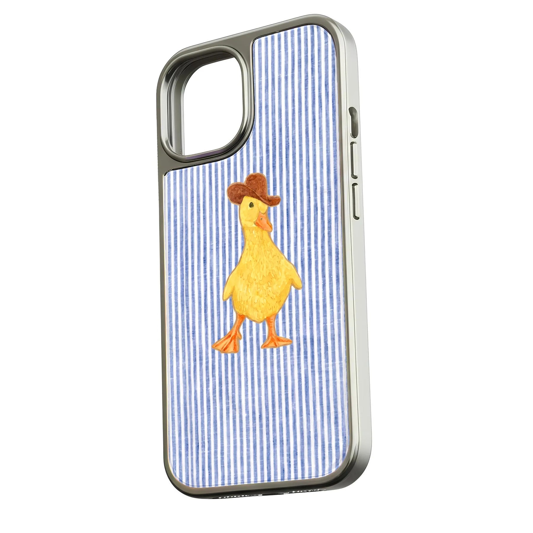 Holographic Chrome Duck Phone Case - Playful Cowboy Design