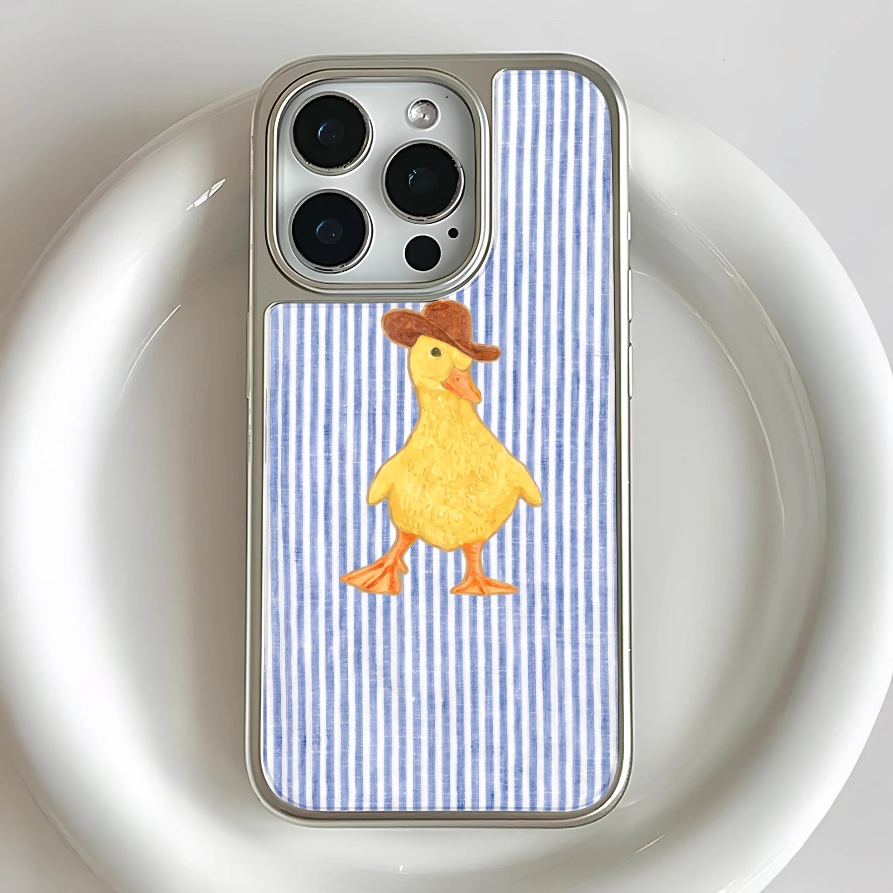 Holographic Chrome Duck Phone Case - Playful Cowboy Design