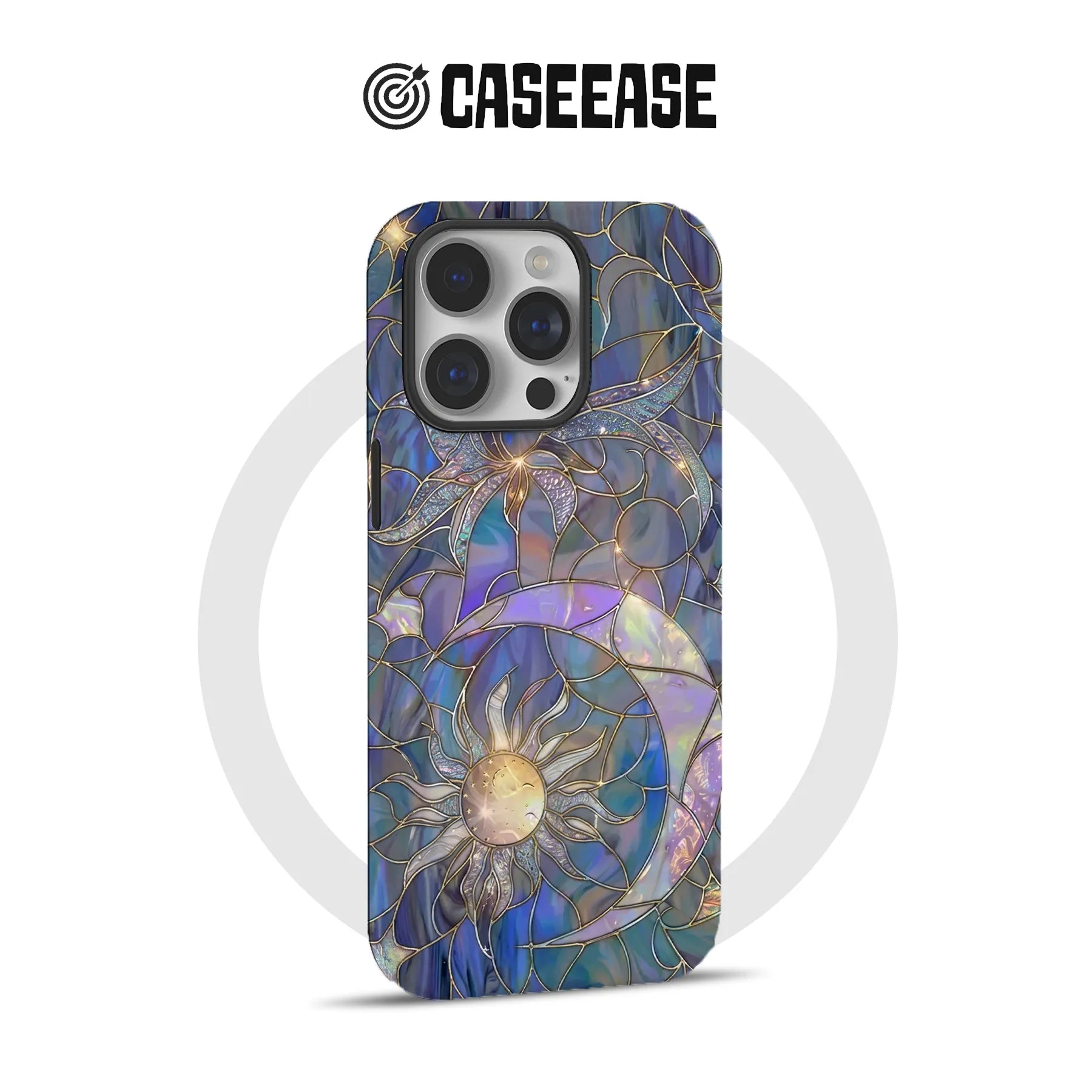 Stained Glass Sun and Moon Phone Case (Flat Printed Design, Not 3D)