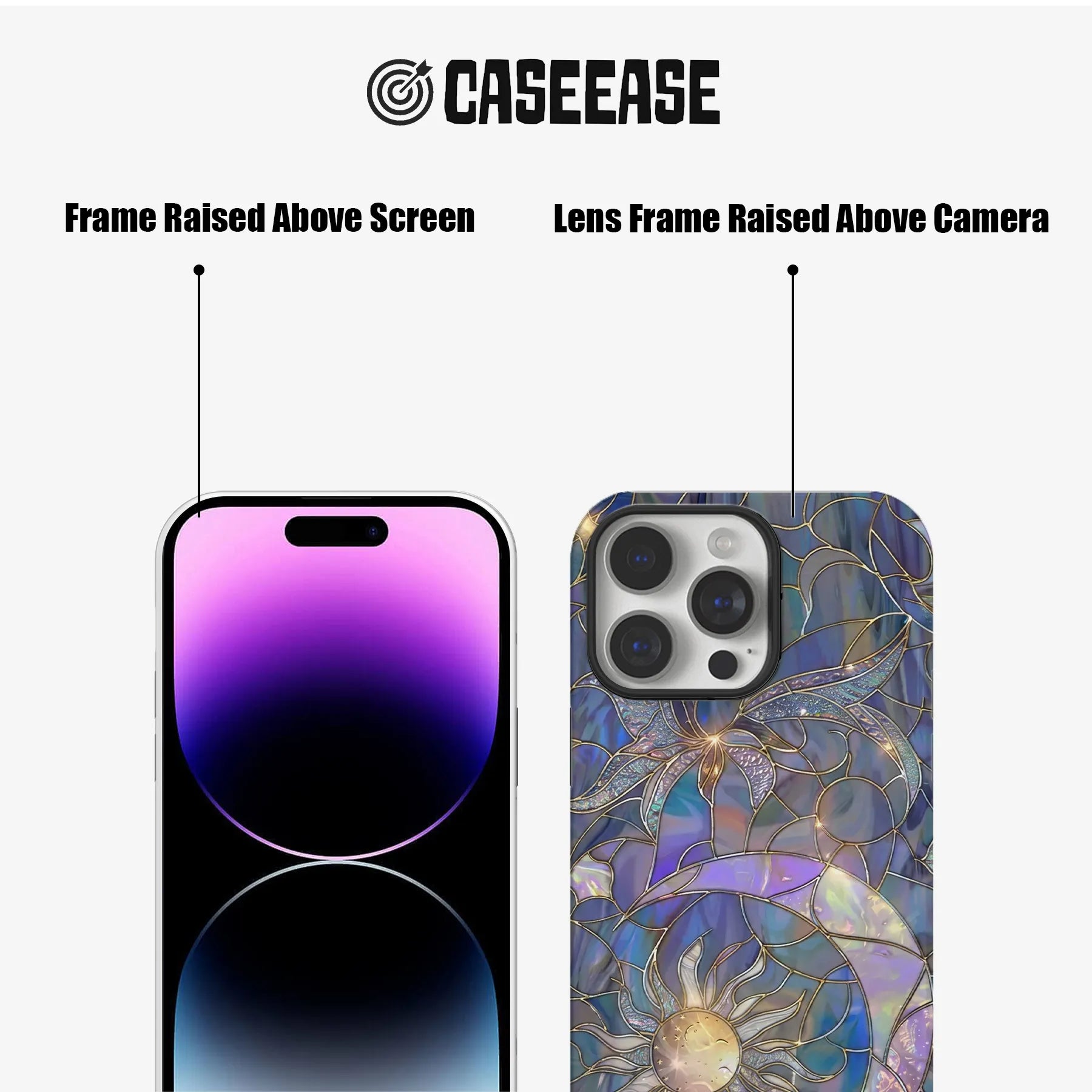 Stained Glass Sun and Moon Phone Case (Flat Printed Design, Not 3D)