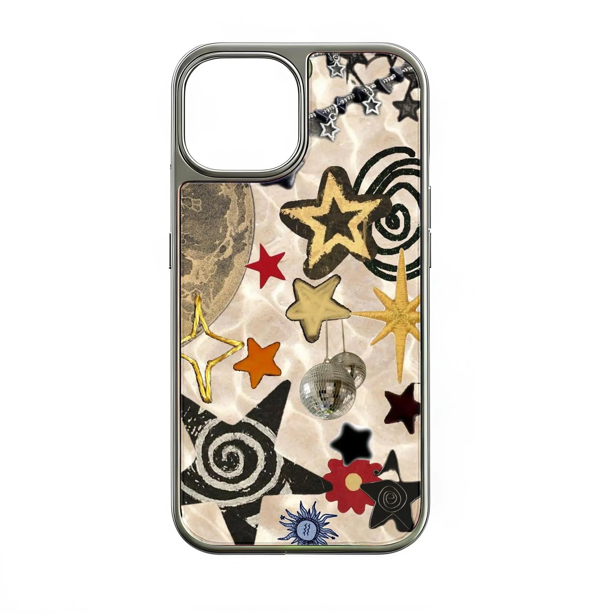 Funda holográfica cromada con estrellas para teléfono - Diseño de aventura cósmica