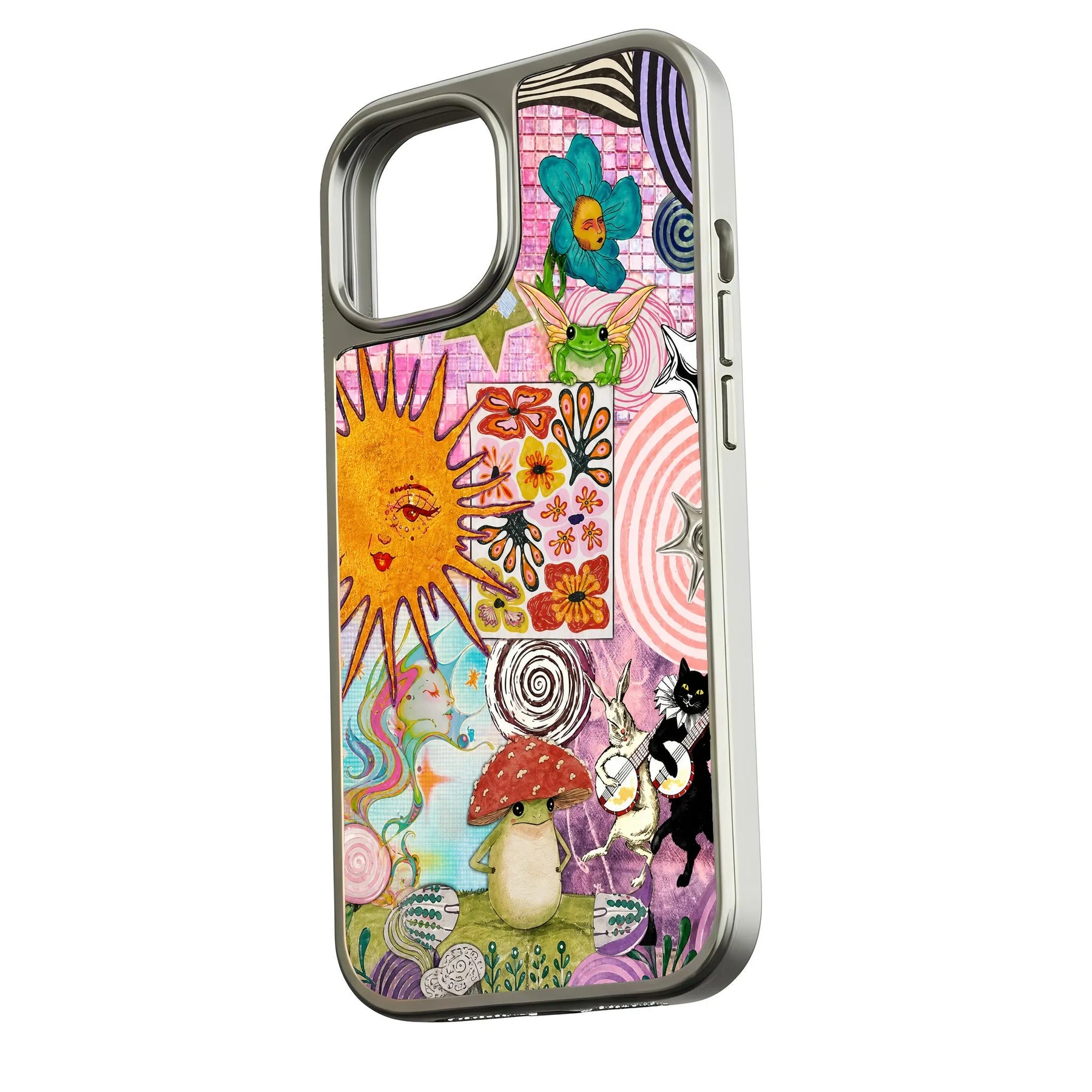 Holographic Chrome Bohemian Phone Case - Colorful Art & Nature Inspired