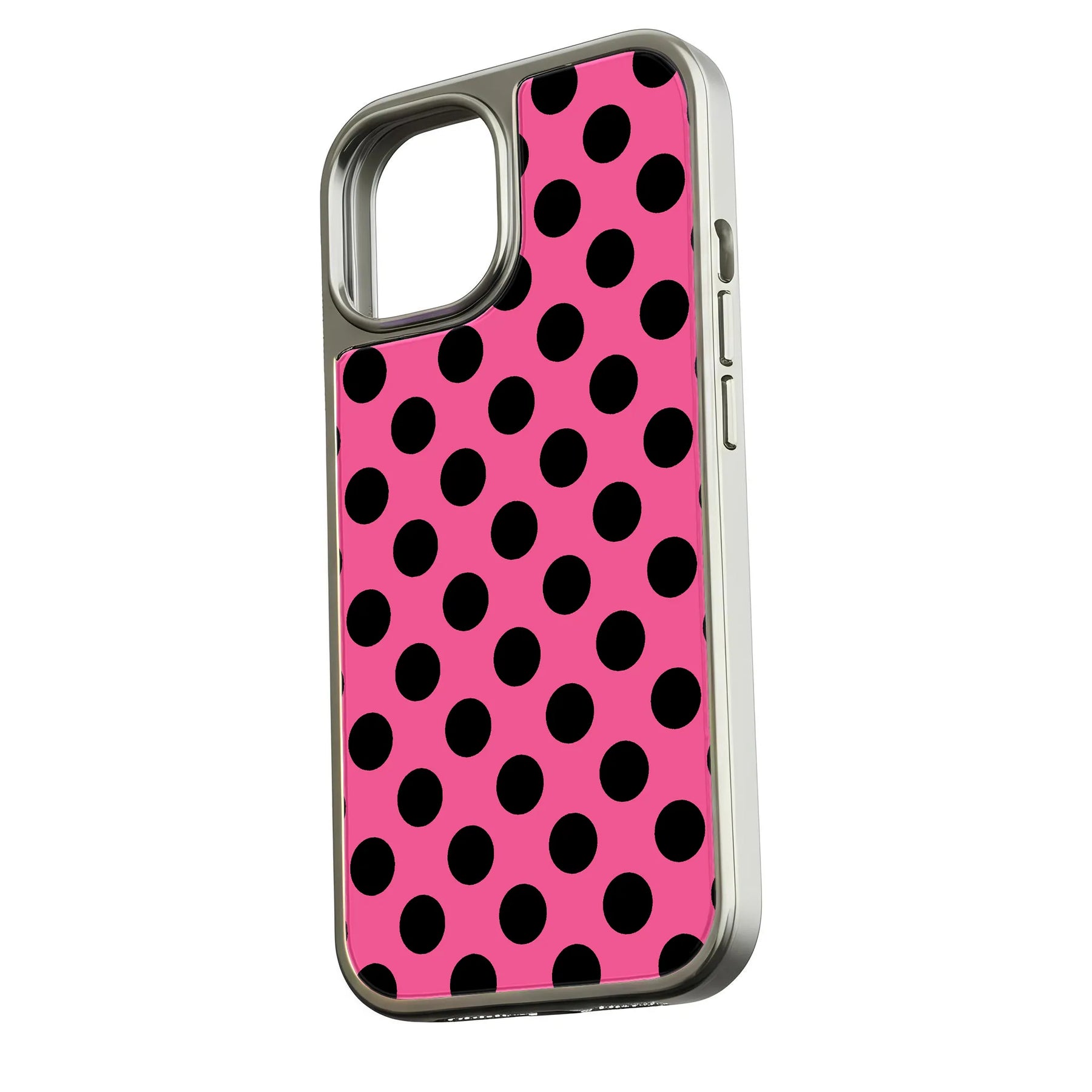Polka Dot Holographic Chrome Phone Case - Pink and Black Design