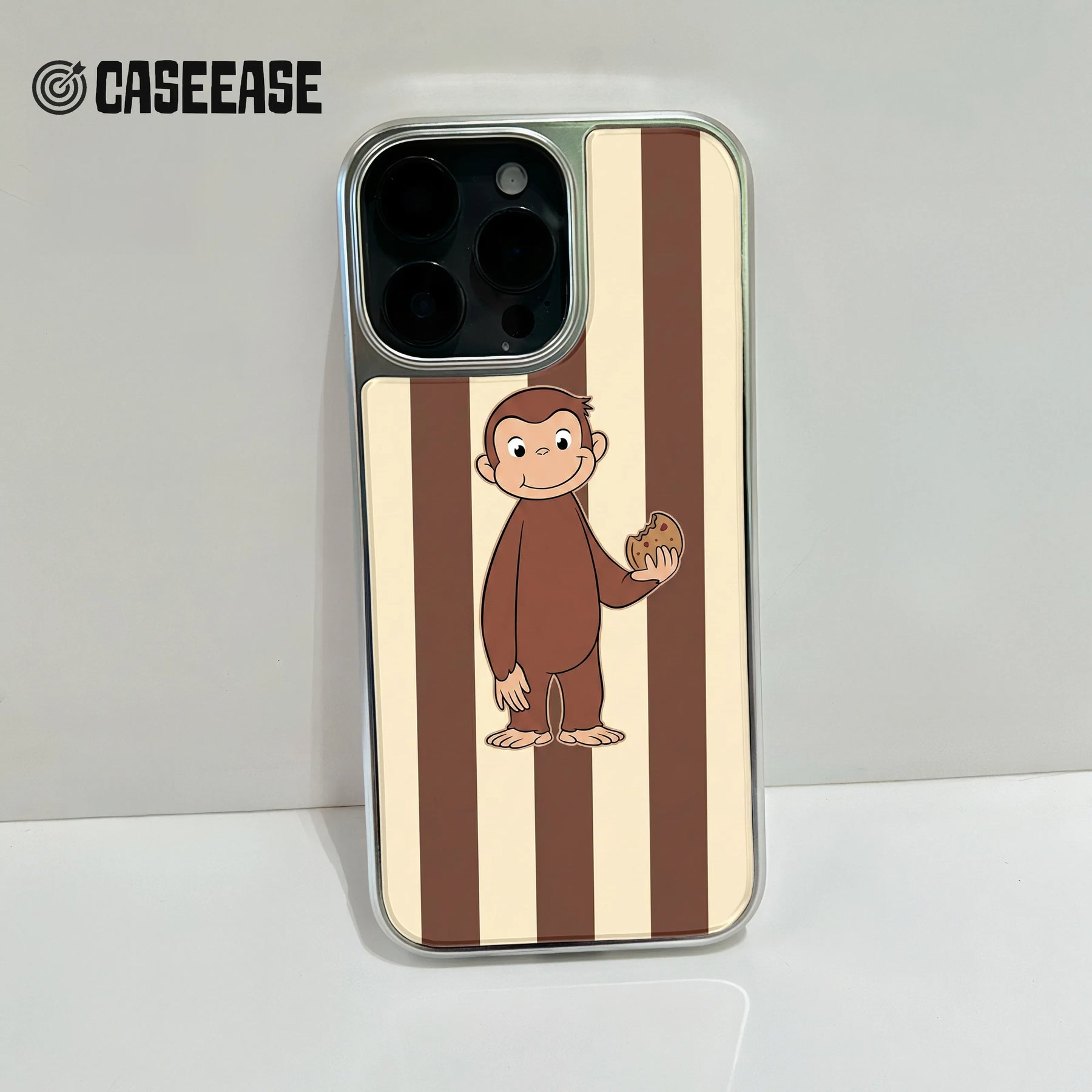 Funda holográfica cromada con diseño de mono curioso - Diseño caprichoso