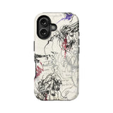 Cream plastic phone case with abstract black and red sketch print, rear product view