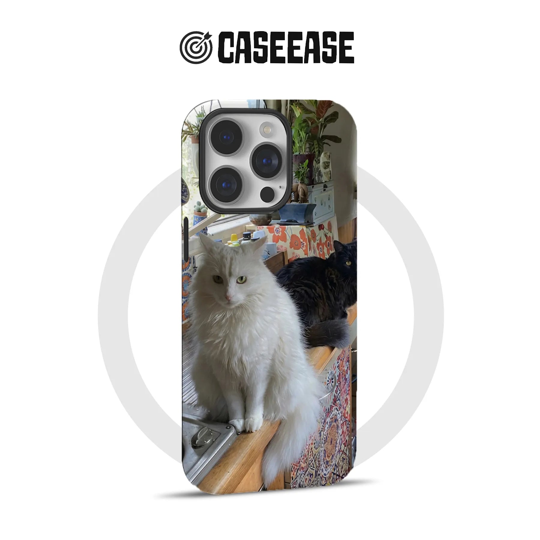 CASEEASE phone case with white and black cats print, rear product view