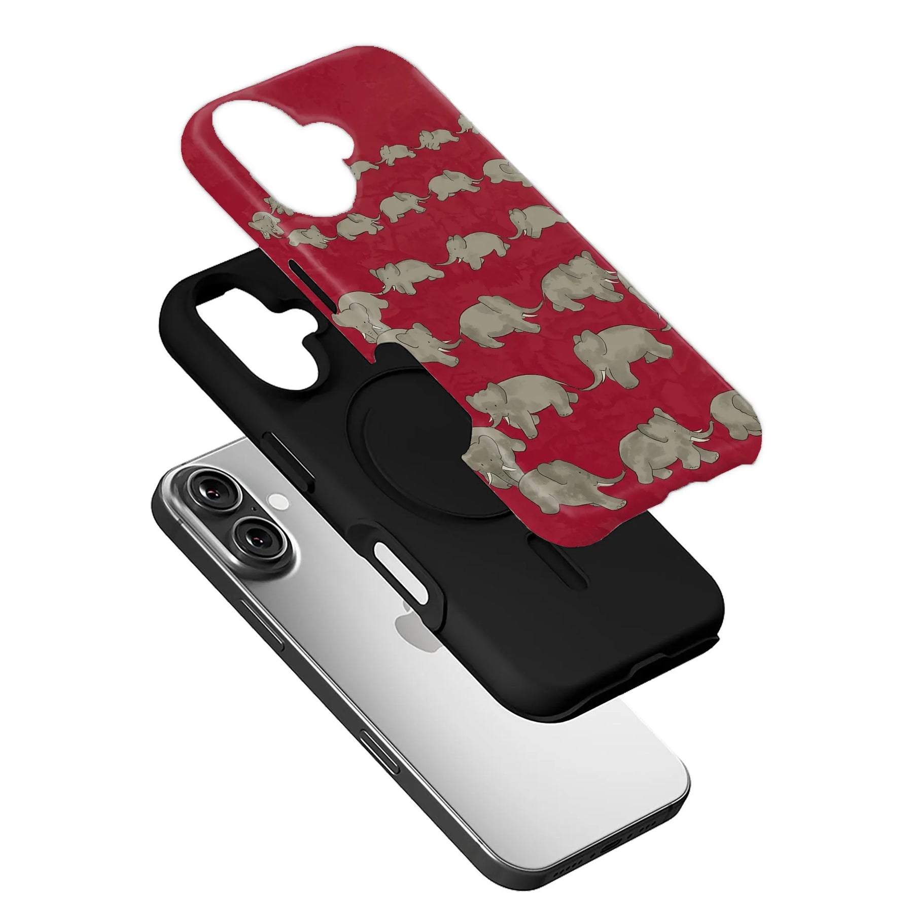 Red Elephant Herd Minimalist IPhone Phone Case - Premium Protective Phone Case - View 3