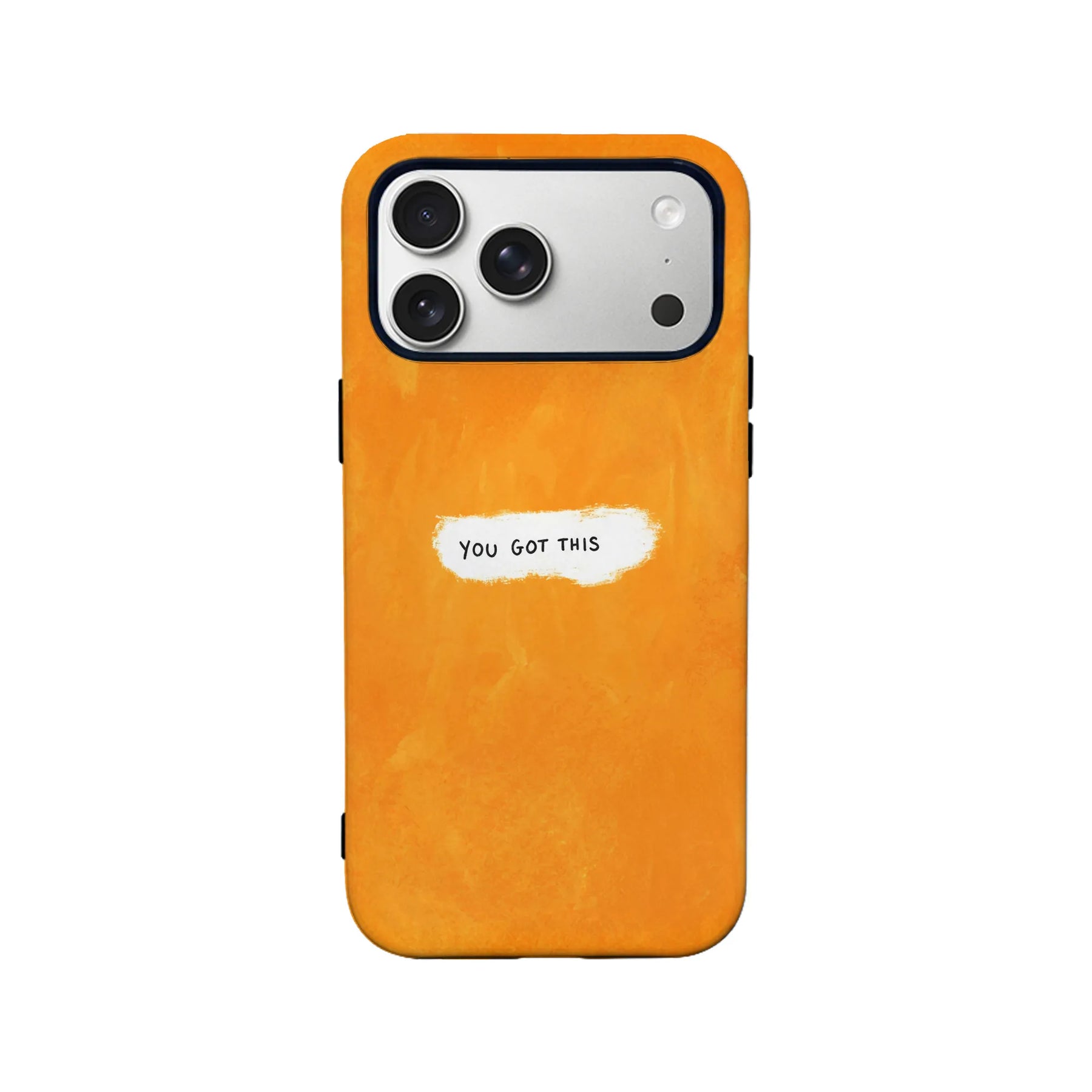 Orange textured phone case with You Got This label, back product angle