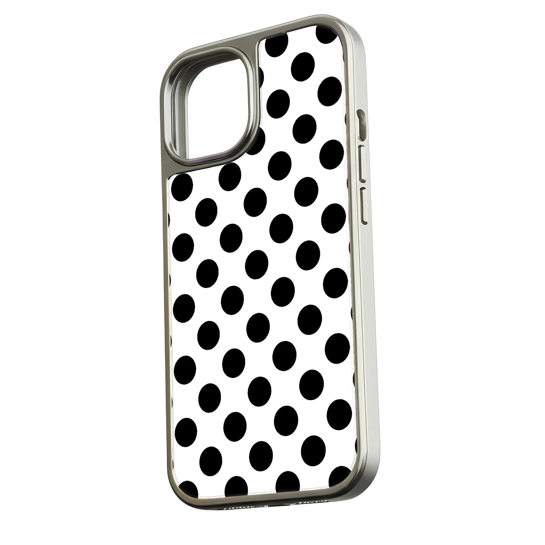Funda para teléfono con diseño holográfico de lunares cromados en blanco y negro