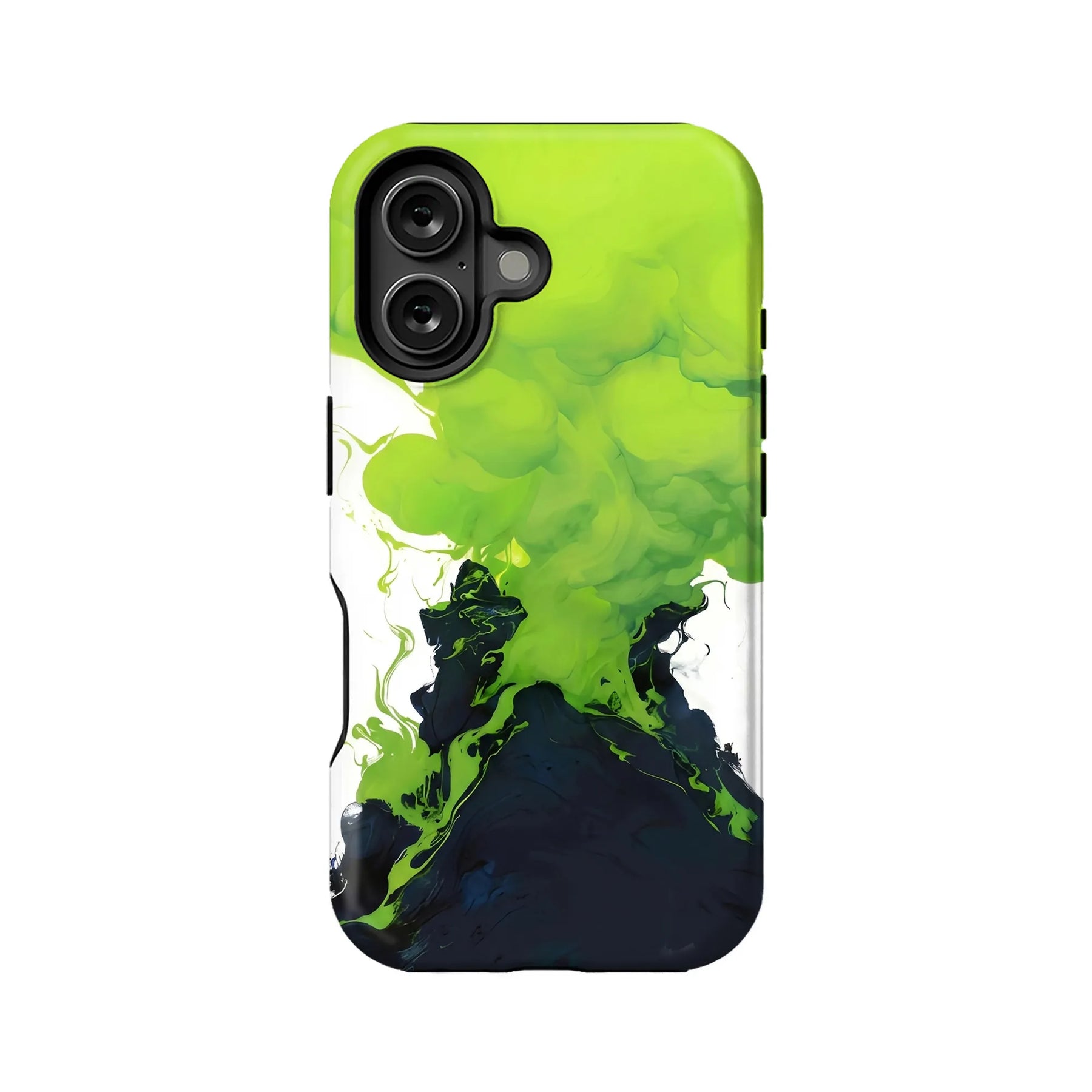 Green and black abstract phone case shown from back for Shopify product listing