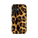 Brown and black leopard print phone case shown from back for ecommerce listing