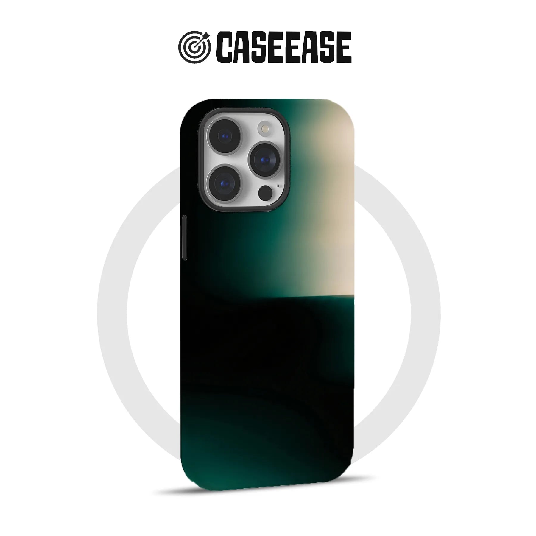 Black and green gradient CASEEASE phone case shown from rear angle