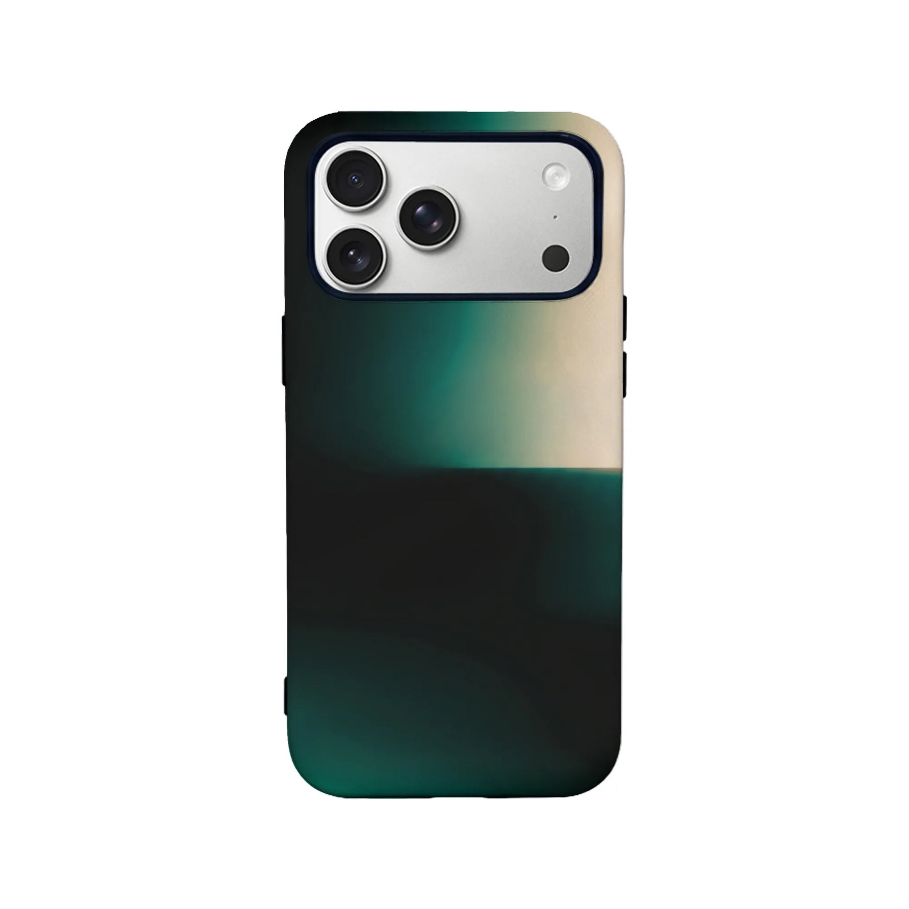 Dark green gradient plastic phone case shown from rear with camera cutout