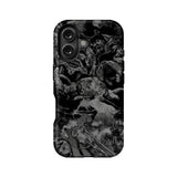 Black and gray manga horror phone case, back view with dual camera cutout
