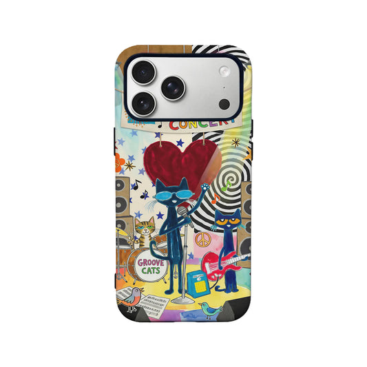 Colorful Groove Cats phone case back view with concert cartoon design