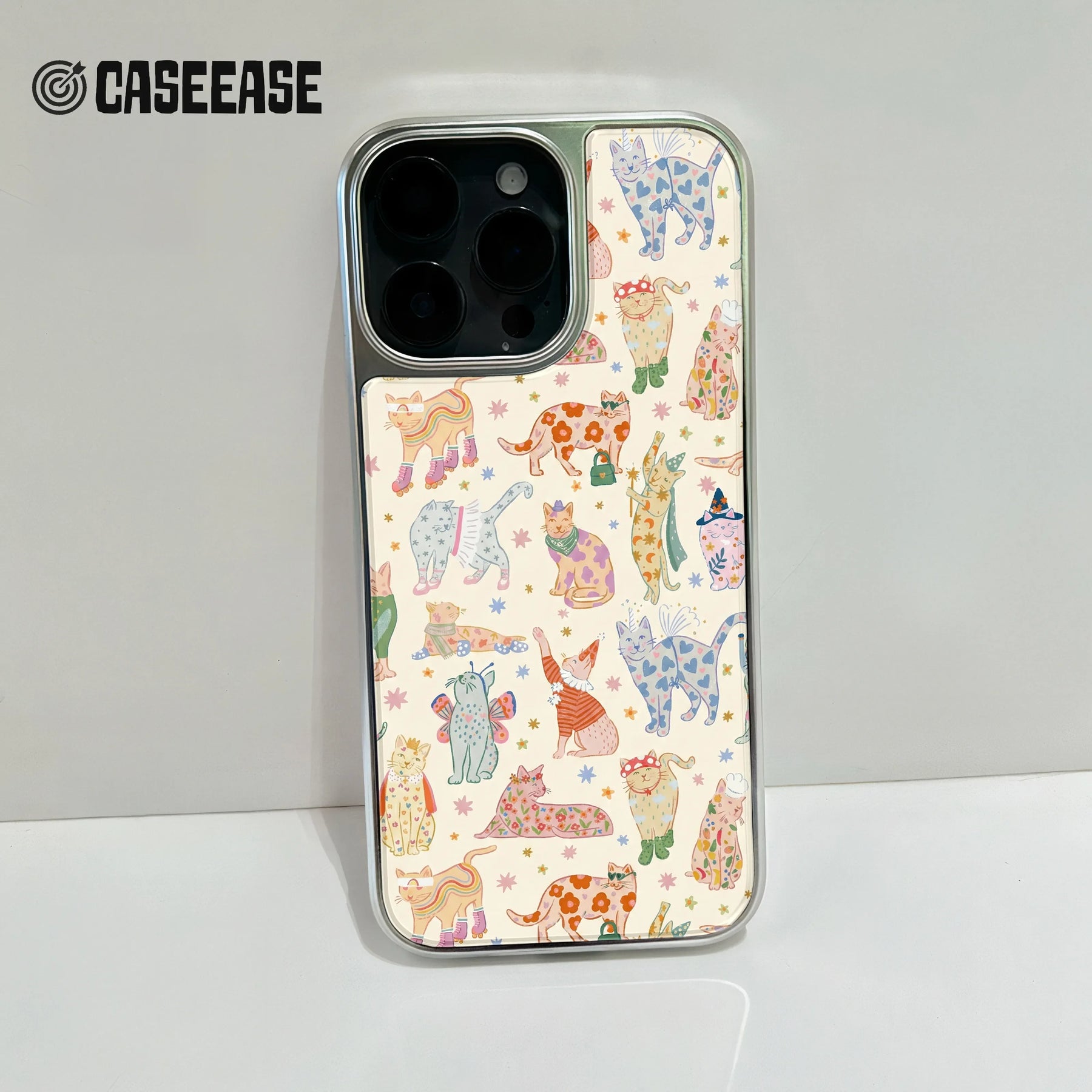 Funda holográfica cromada con diseño de gato - Diseño felino divertido