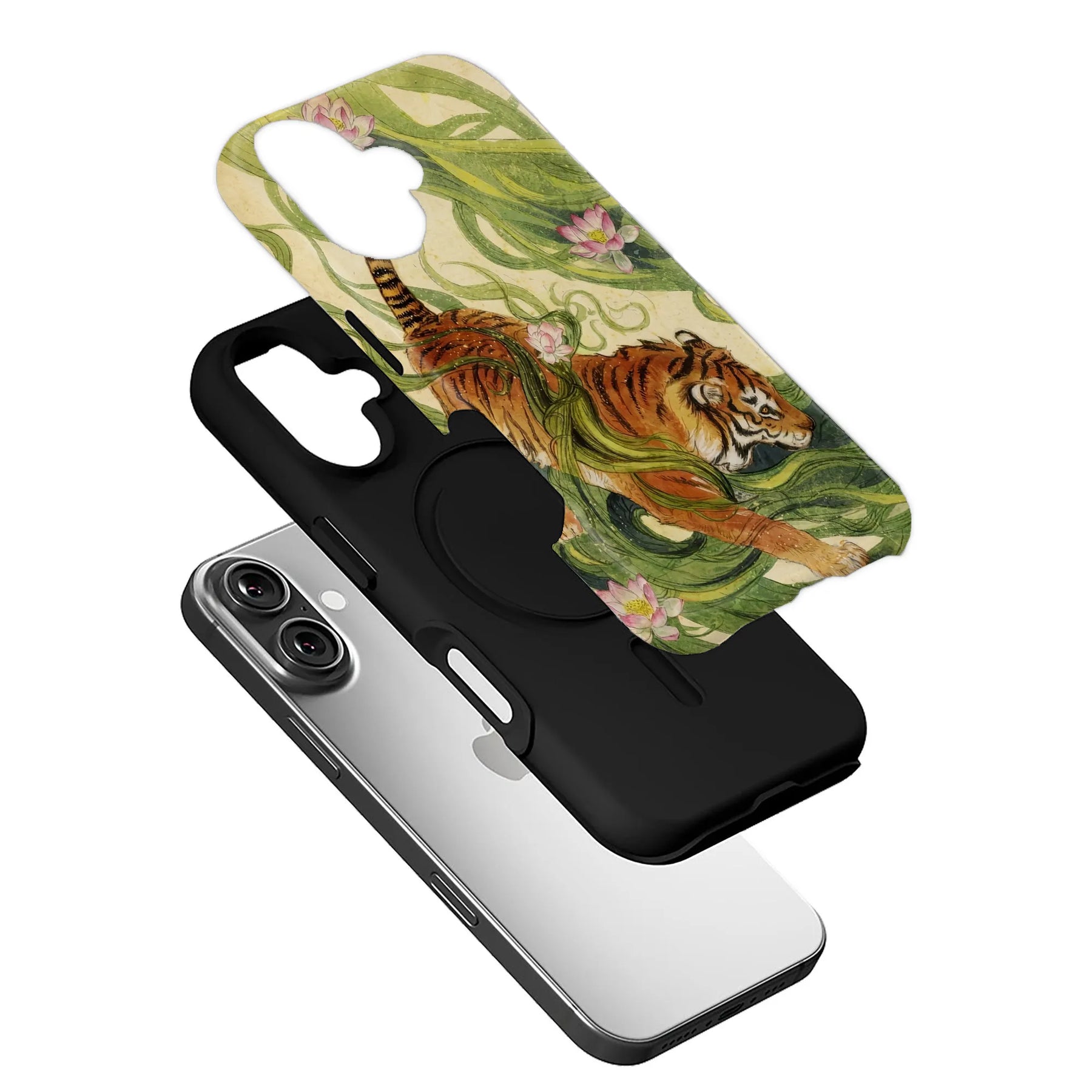 Vintage Tiger and Lotus Floral Phone Case