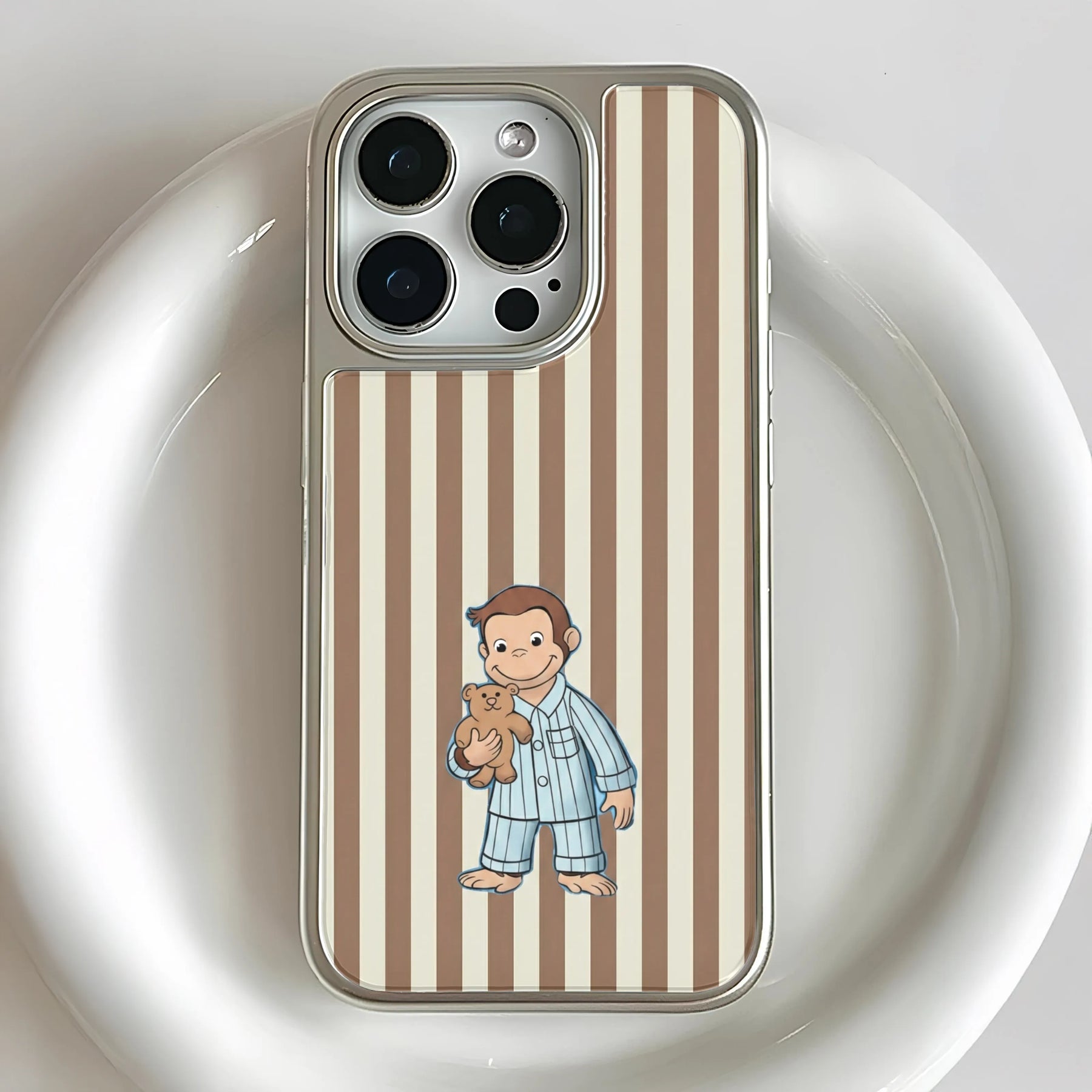 Funda holográfica cromada de George el Curioso: diseño de animal adorable