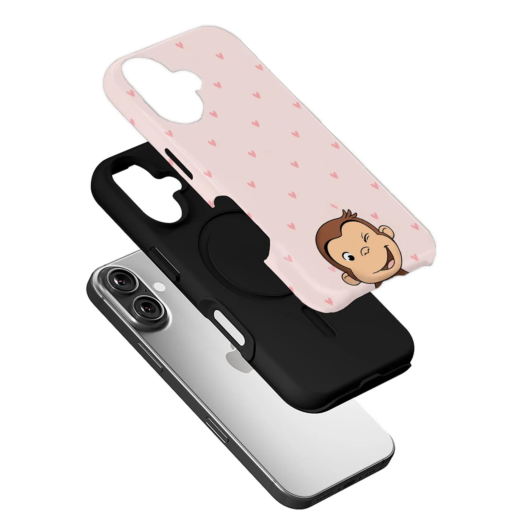 Cute Monkey Phone Case with Heart Pattern