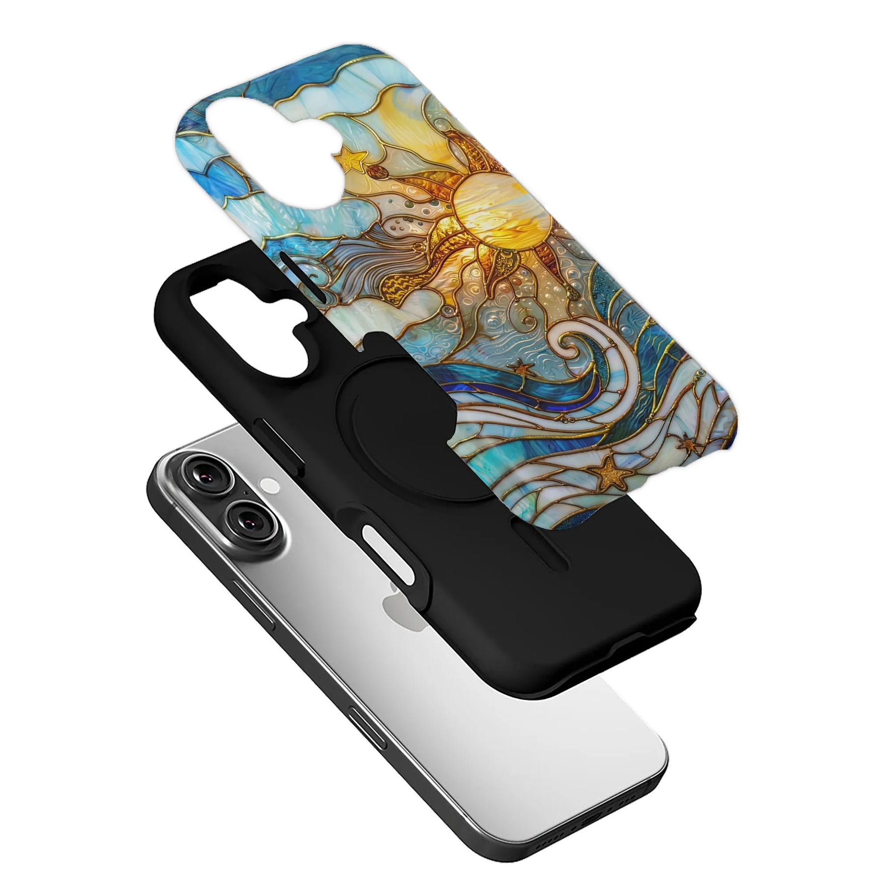 Artistic Sun and Wave Phone Case (Flat Printed Design, Not 3D)