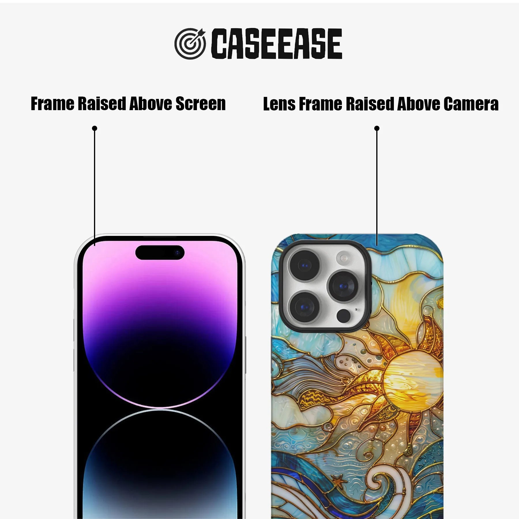 Artistic Sun and Wave Phone Case (Flat Printed Design, Not 3D)